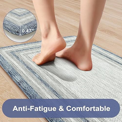 Vista 180 de KIMODE - Juego de 2 tapetes de cocina bohemios, antifatiga, antideslizantes, impermeables, ergonómicos, acolchados, cómodos, para lavandería, Caqui