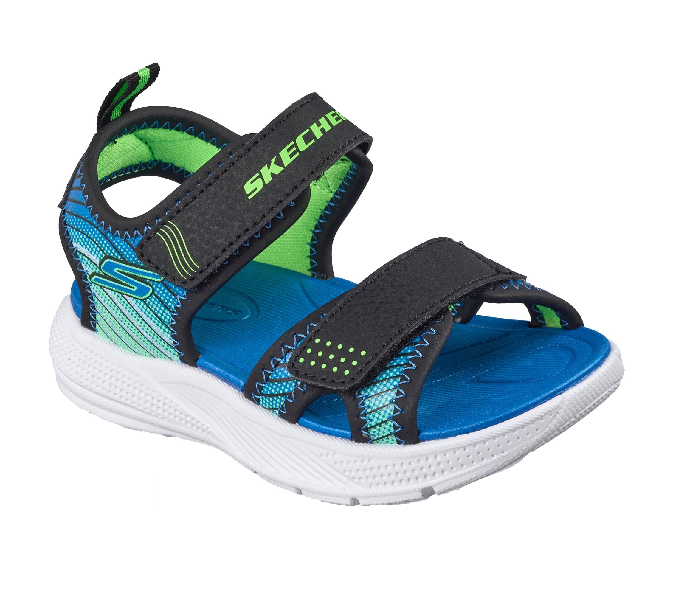 Skechers Boy's Microspec-Splash Sneakers, Black Synthetic/Lime & Blue Trim, 12.5 UK Child