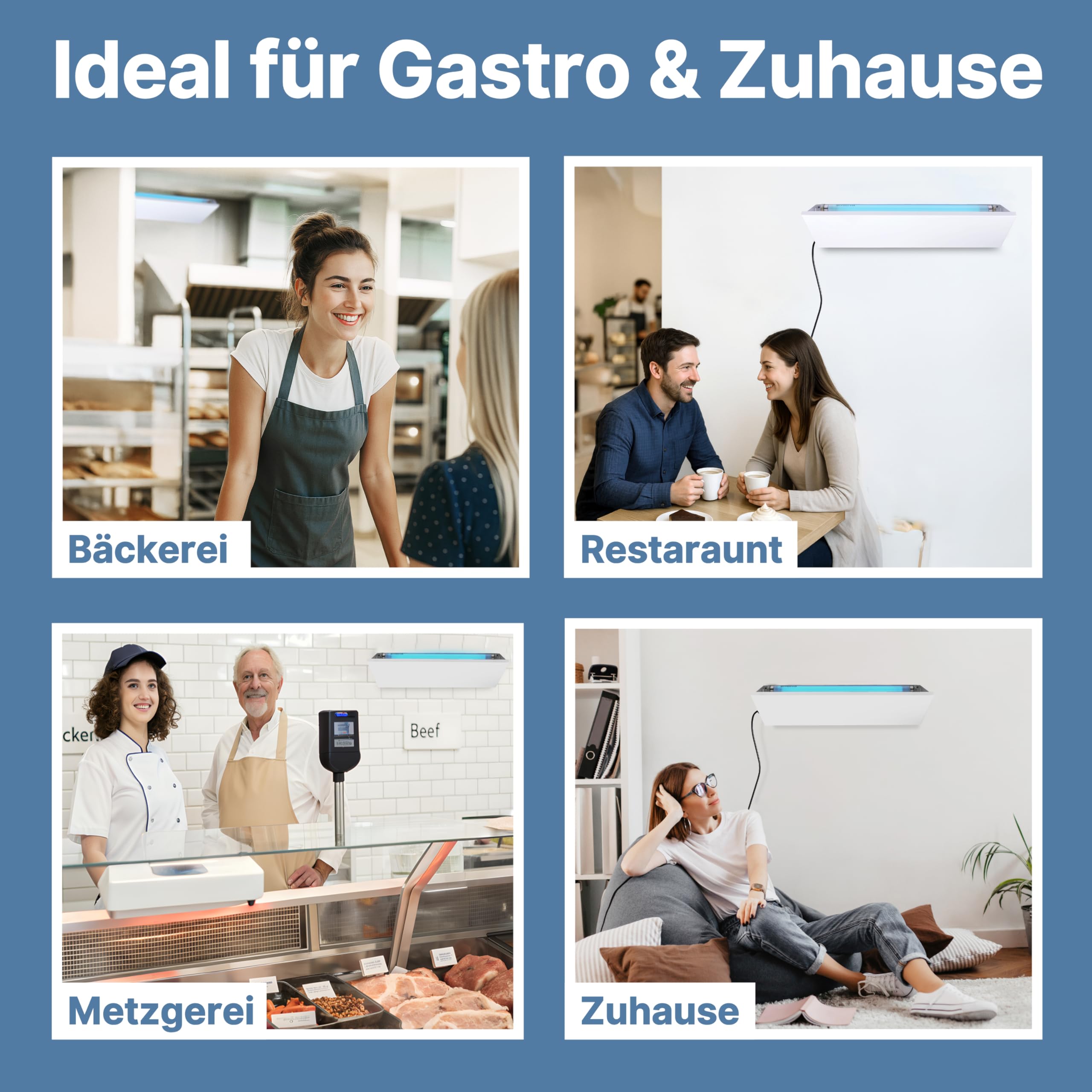 Novokill UV LED Fliegenfänger Insektenvernichter weiß – Fliegenfalle mit Klebefläche – geräuschlos, hygienisch – Für Innenräume & Gastronomie bis 60 m² – Fliegen, Fruchtfliegen, Motten, Mücken