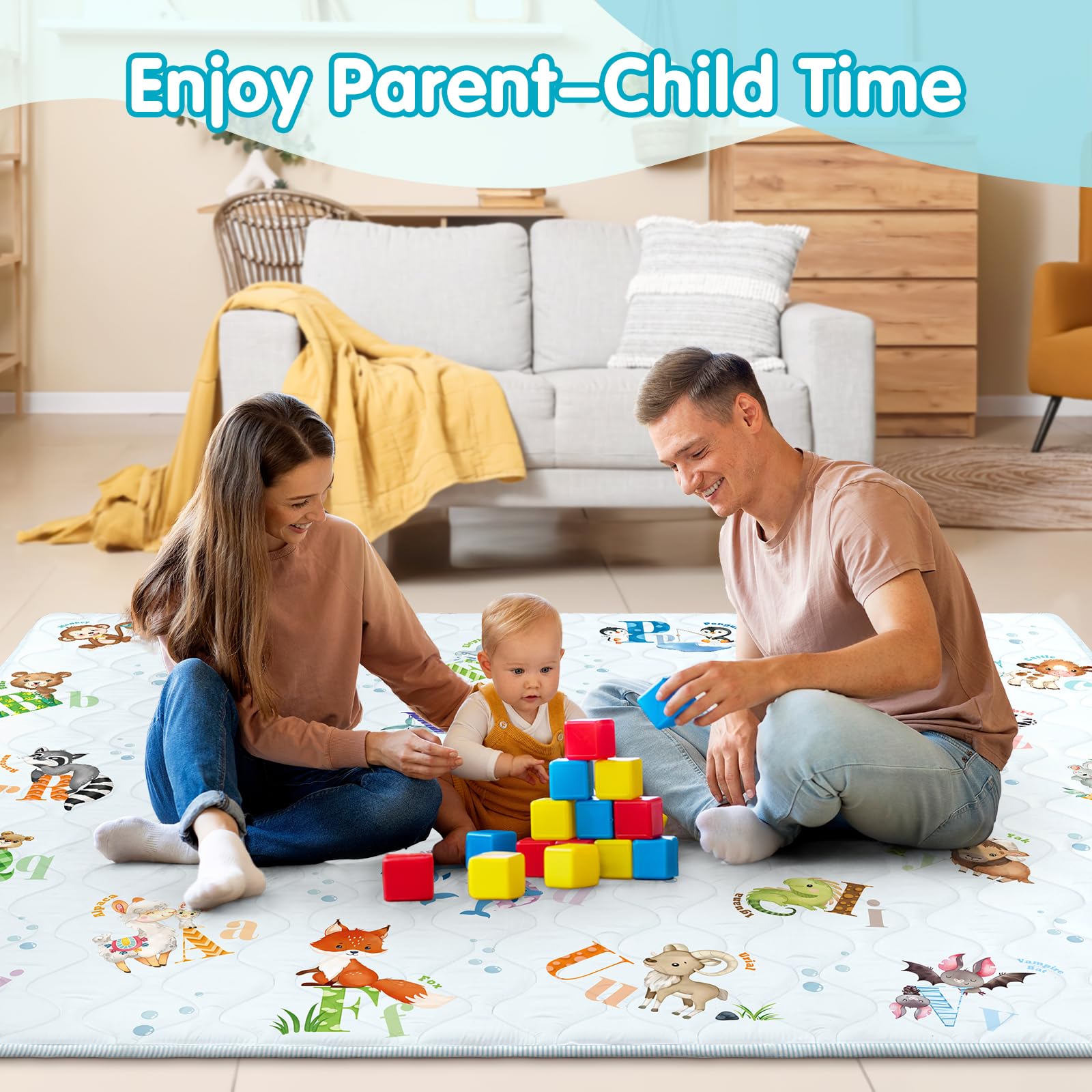 decalsweet Tappeto Gioco Bambini 150×180cm, Addensato 2cm Tappeto Gioco Neonato, Antiscivolo Tappeto Cameretta Bambina & Bambino, Pieghevole Tappeto Tummy Time Neonati (Animali Alfabetici)