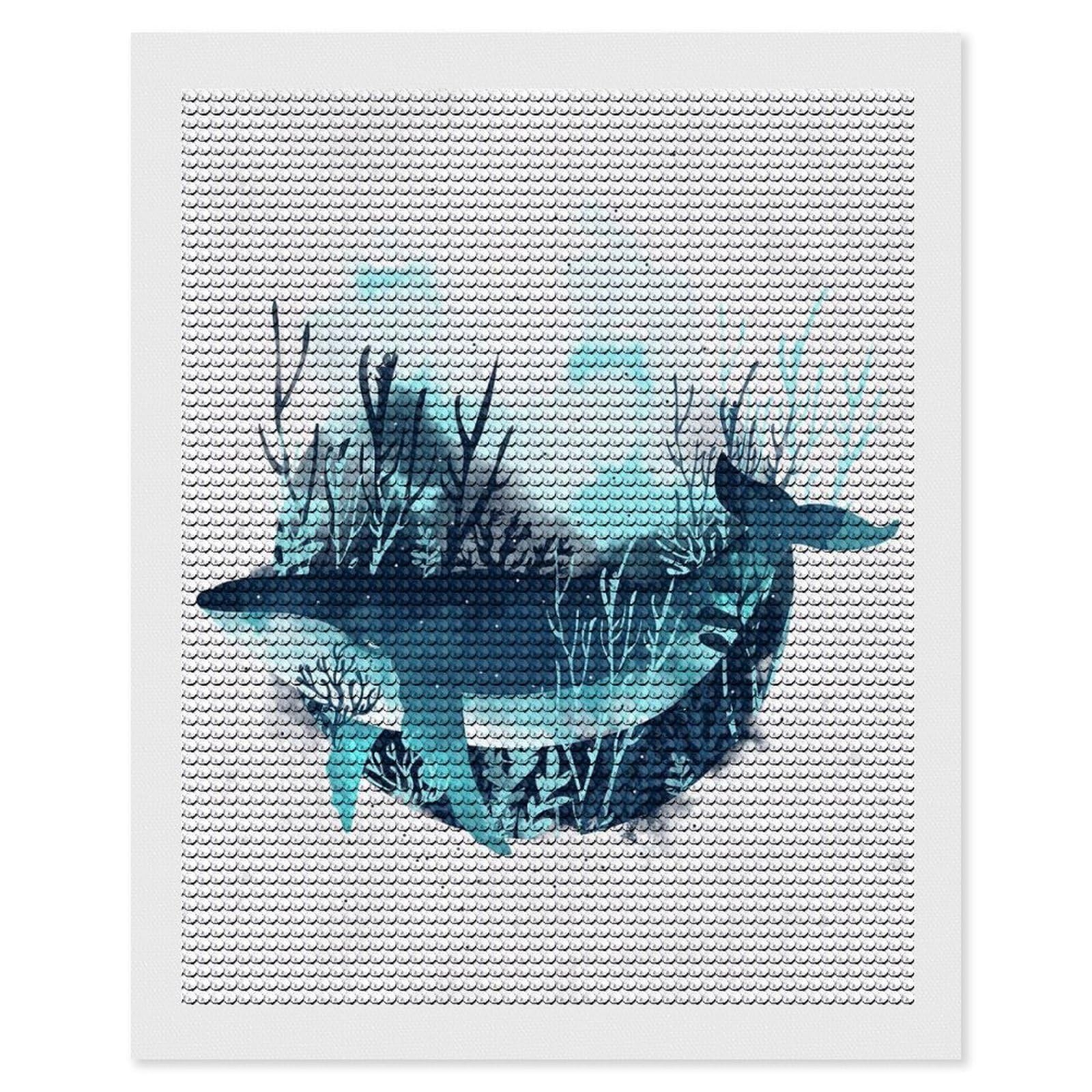 Junmoney Free Whale Diamond Painting Set 16"x20", Stress Relief Craft, Easy to Enjoy, Vintage Style Decor, Festive Craft Gift