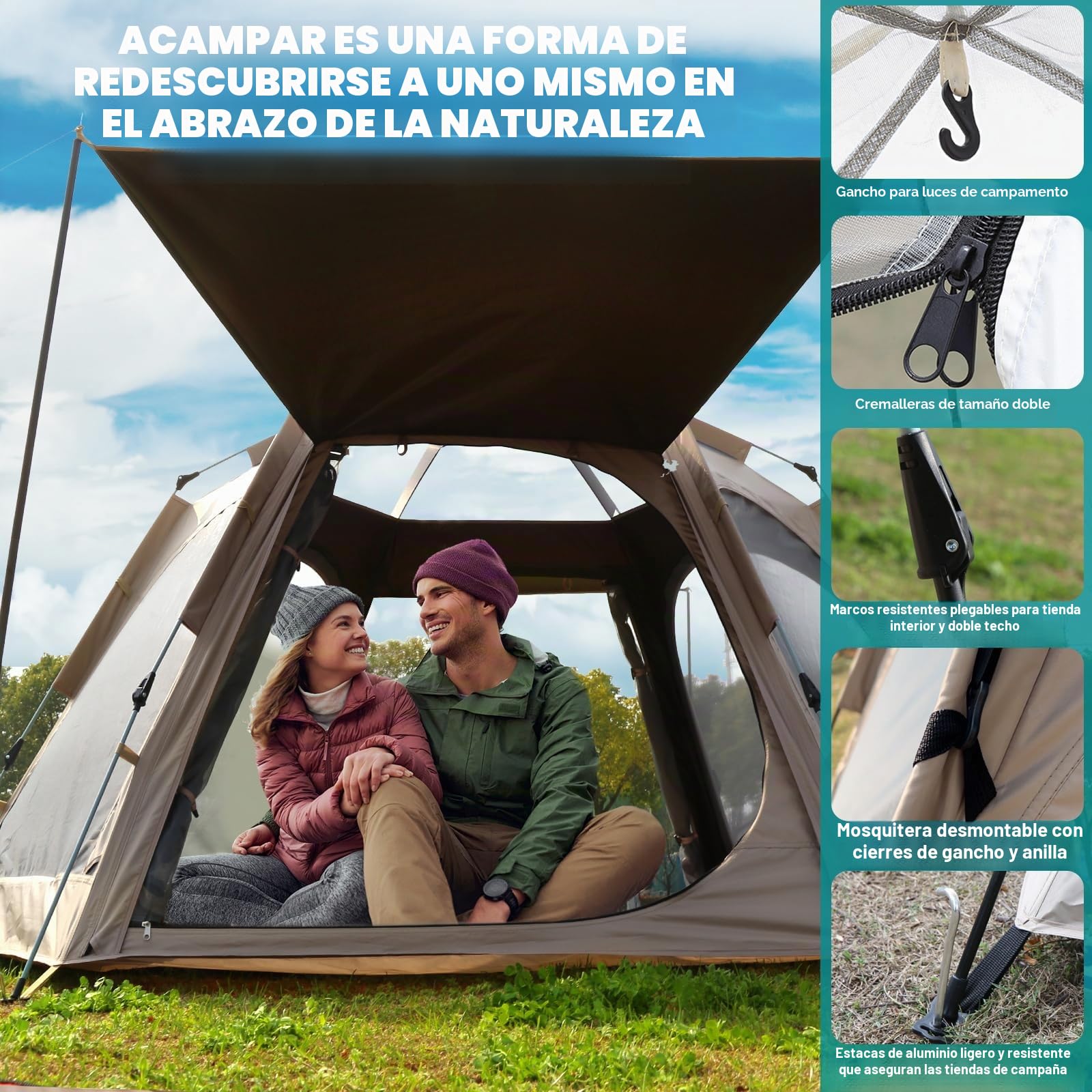 Chihee Tiendas de campaña Pop Up Tienda Hexagonal Fácil de Montar Instantánea Recubierta de PU Poliéster Cabaña Familiar con Toldo Impermeable Protección UV A Prueba de Viento Refugio al Aire Libre