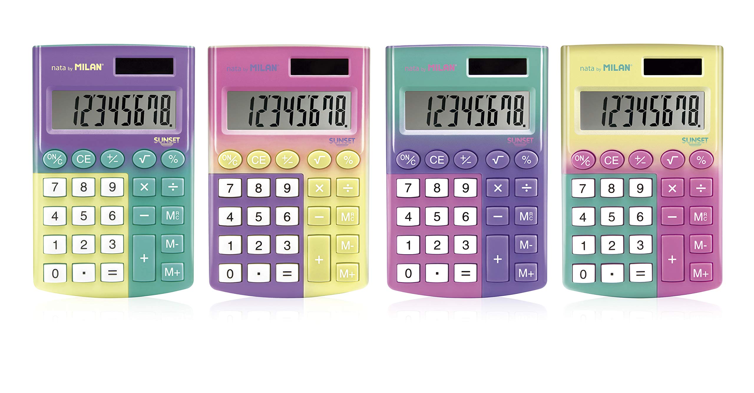 MILAN Boîte de présentation 12 calculatrices 8 chiffres Pocket Sunset