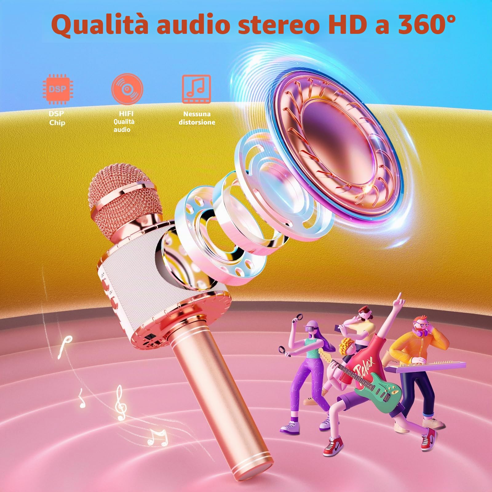 Ankuka Microfono Karaoke Bluetooth Wireless per Bambini 3-12 Anni Cambia Voce, Compatibile Android iOS PC Oro Rosa