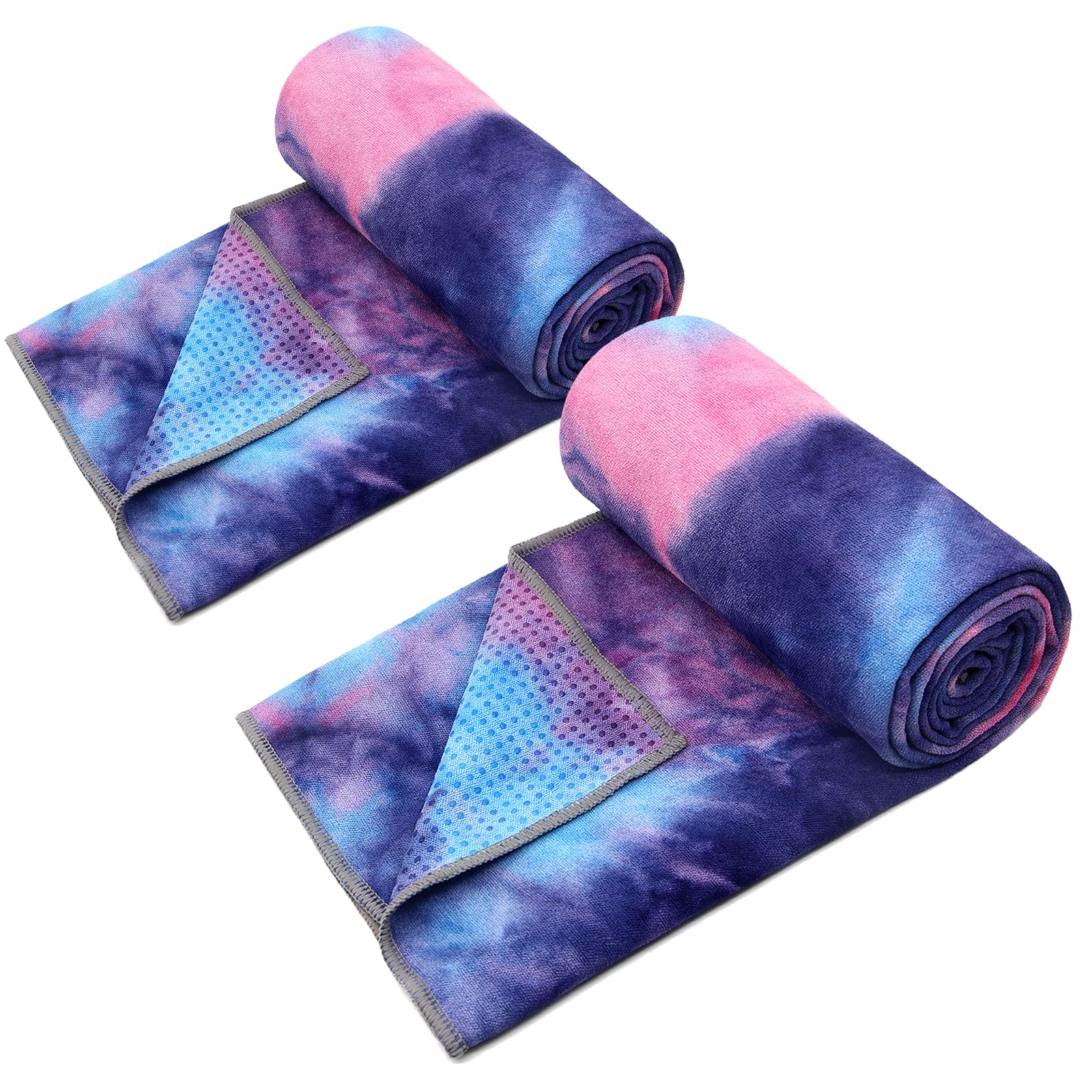 Eunzel Toalla de yoga, toalla para esterilla de yoga caliente con puntos de agarre, absorbe el sudor, antideslizante, para yoga caliente, pilates y entrenamiento, 24 x 72 pulgadas (Z-morado y azul