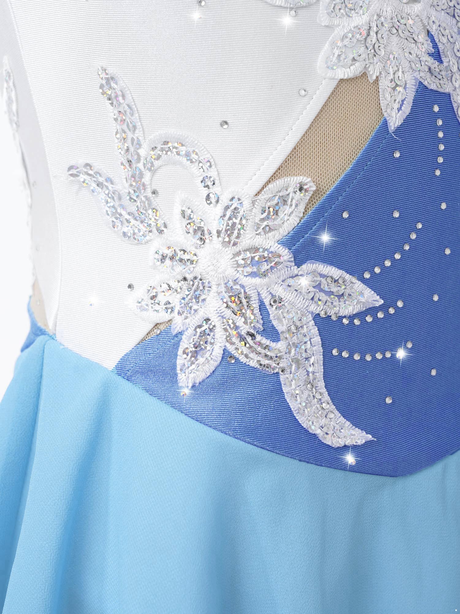 IEFIEL Vestido de Patinaje Artístico para Niña Maillot Ballet con Falda Malla de Gimnasia Rítmica sin Mangas con Lentejuelas Brillantes Vestido de Danza Lírica — view 5