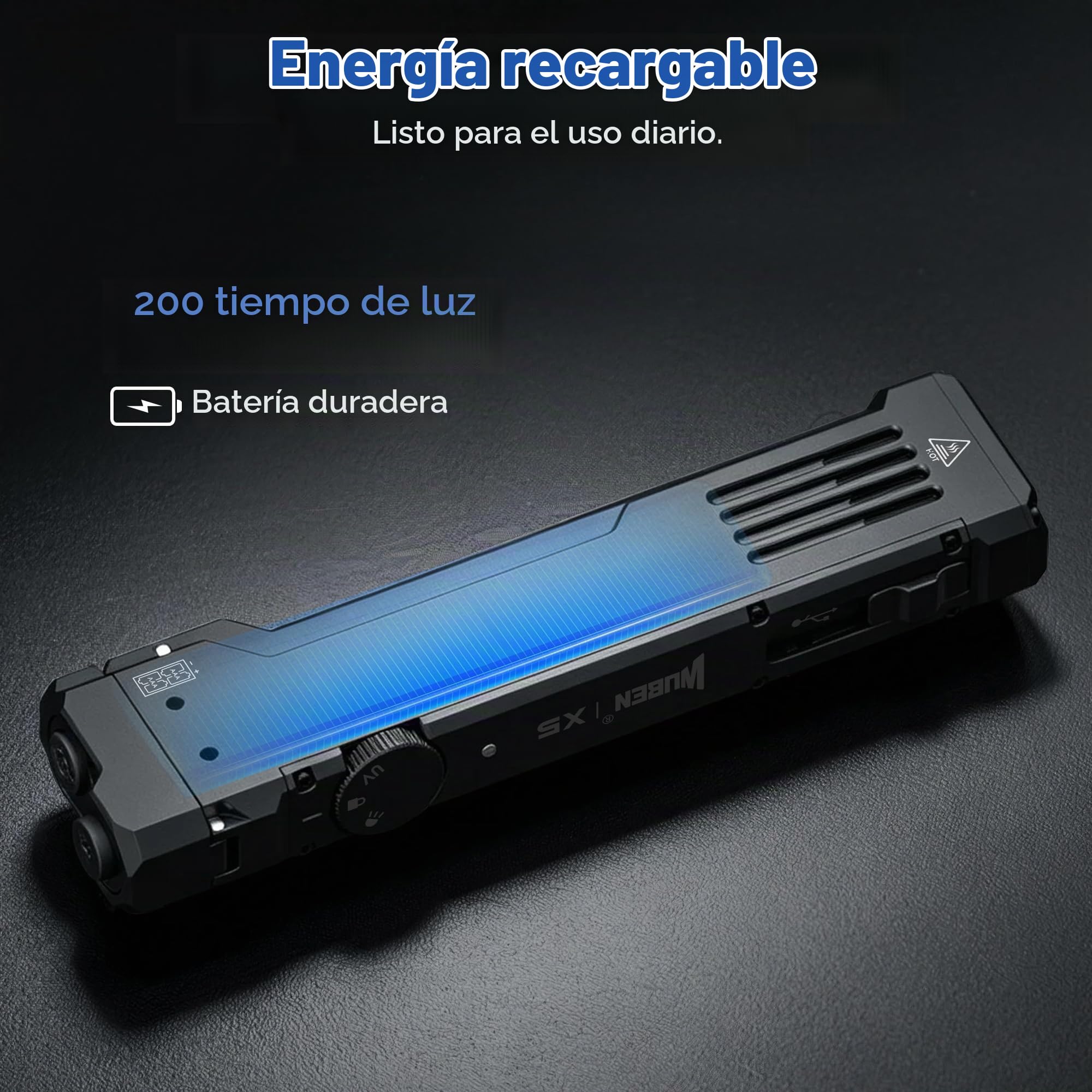WUBEN X5 Linterna LED Recargable 1300 Lúmenes, Tactica Potente 3 en 1 | 6 Modos Haz Verde y Luz Negra UV, IP65 Impermeable Para Exterior, Camping, Trabajo, Emergencia y Reparaciones(Negro)