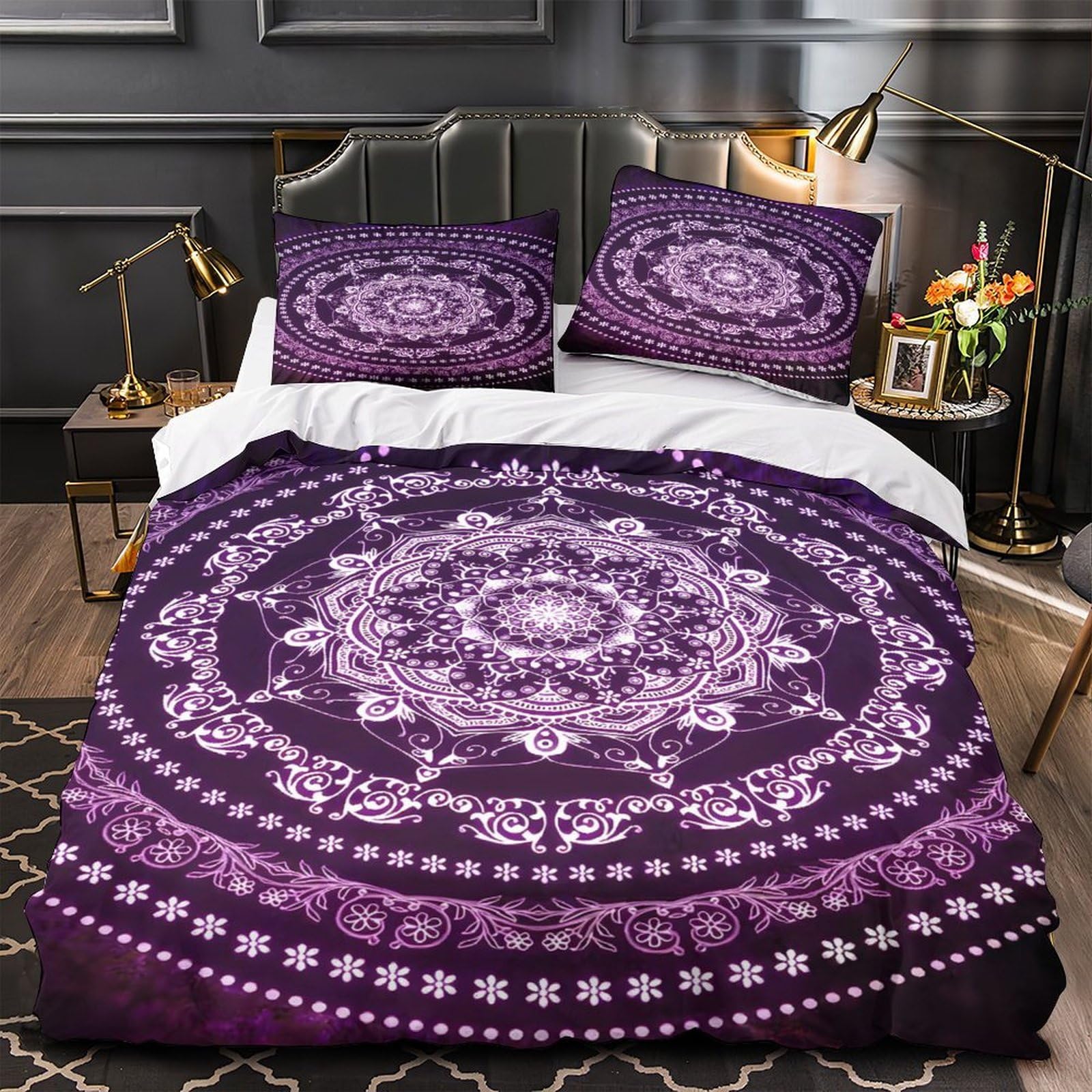 Parure de lit mandala 200x200cm avec housse de couette en microfibre