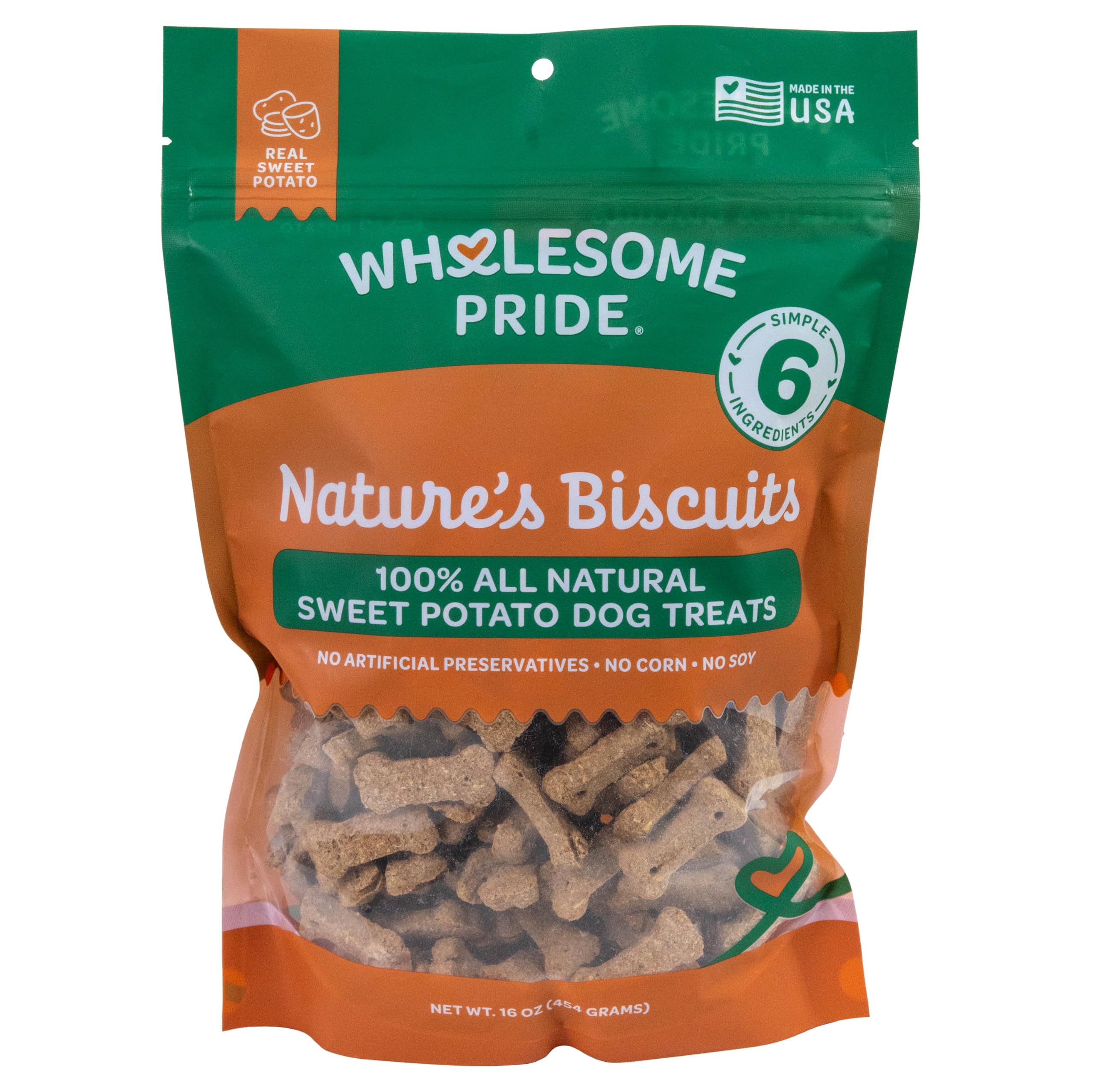 Wholesome Pride Nature’s Biscuits Dog Treats - Crunchy, Natural, Limited Ingredient, Grain-Inclusive Recipe with Fiber‑Rich Sweet Potato - Mini