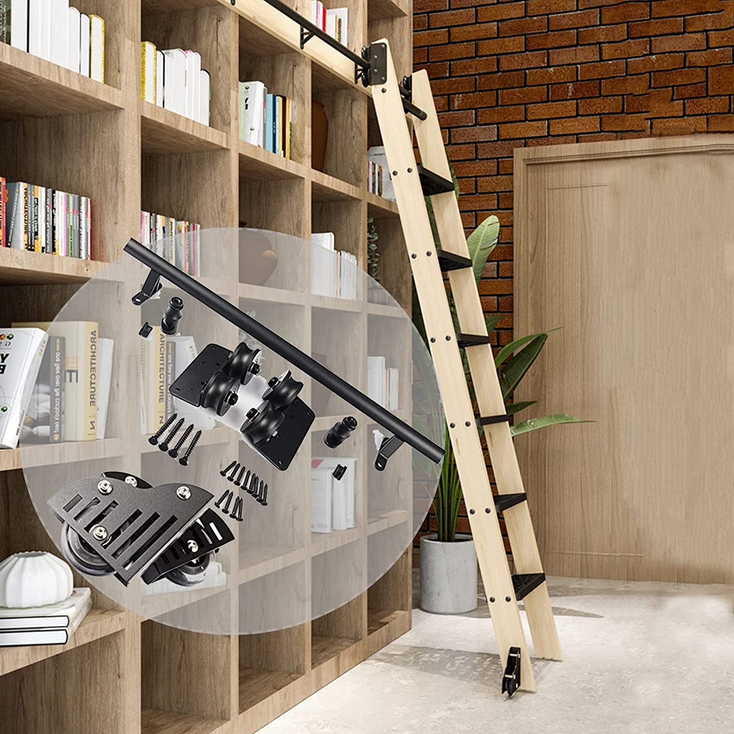 Kit rail de porte mobile pour maison et loft, quincaillerie d'échelle roulante pour intérieur