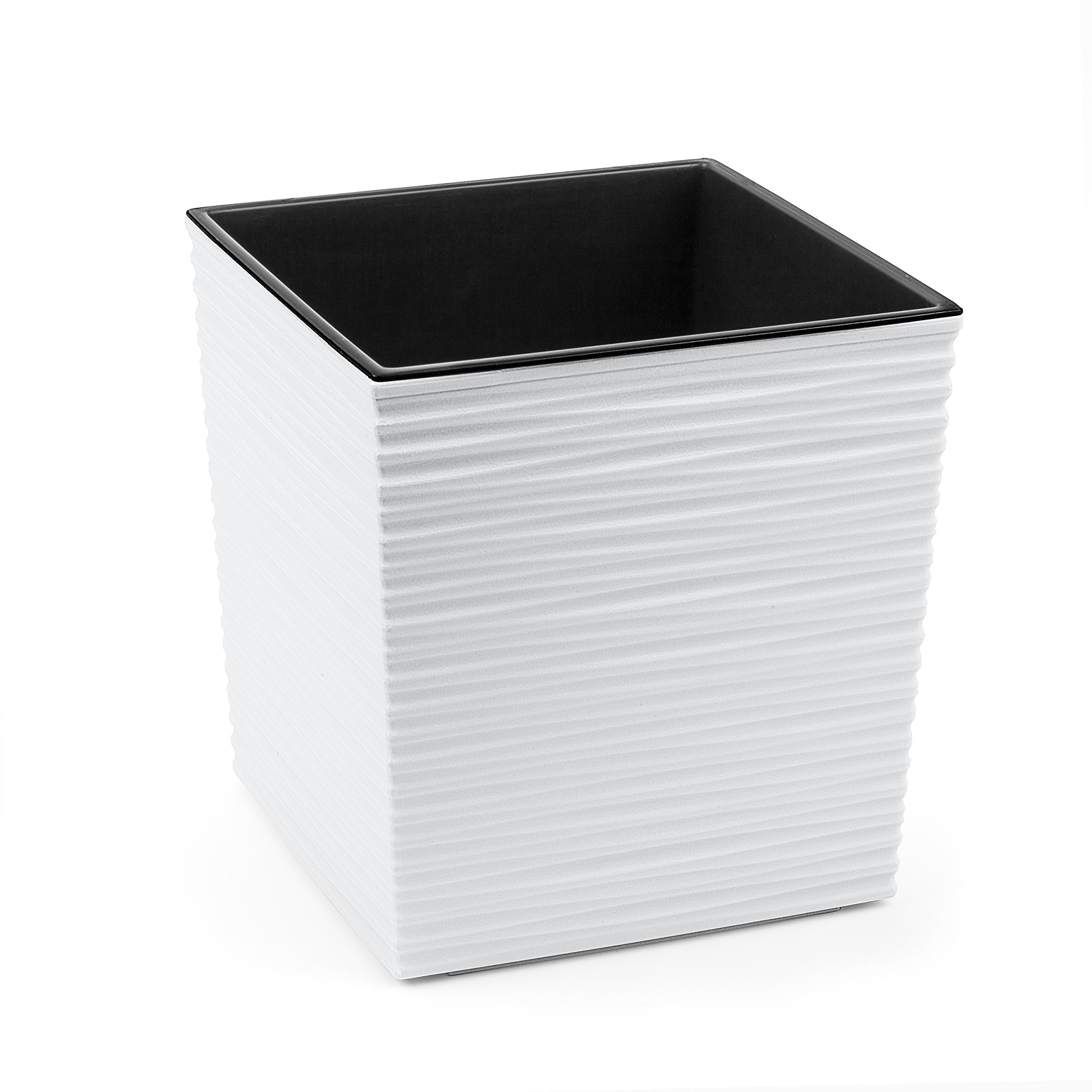 Gordanluk Low Flowerpot Square Textured Flowerpot with internal liner indoor plant pot large plant pots outdoor plant stand (White, 25 x 25 x 26cm) — image 1
