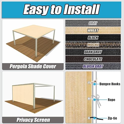 Miniatura 4 de Amagenix 90% paño para sombra solar con ojales, 8 x 12 pies, pérgola de repuesto, para toldo, pantalla de privacidad para patio al aire libre,