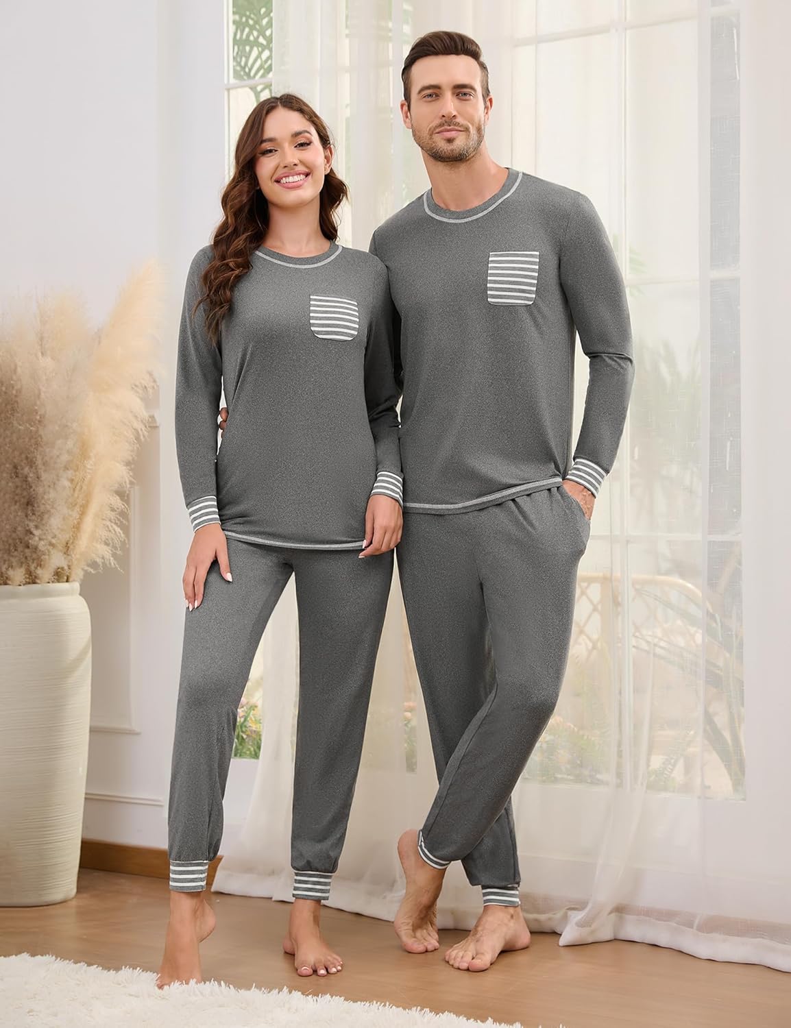 Matching Pajamas for Couples Long Sleeve Pajama Set for Men and Women 2 Piece Cozy Loungewear Set S-XXL - Image 5