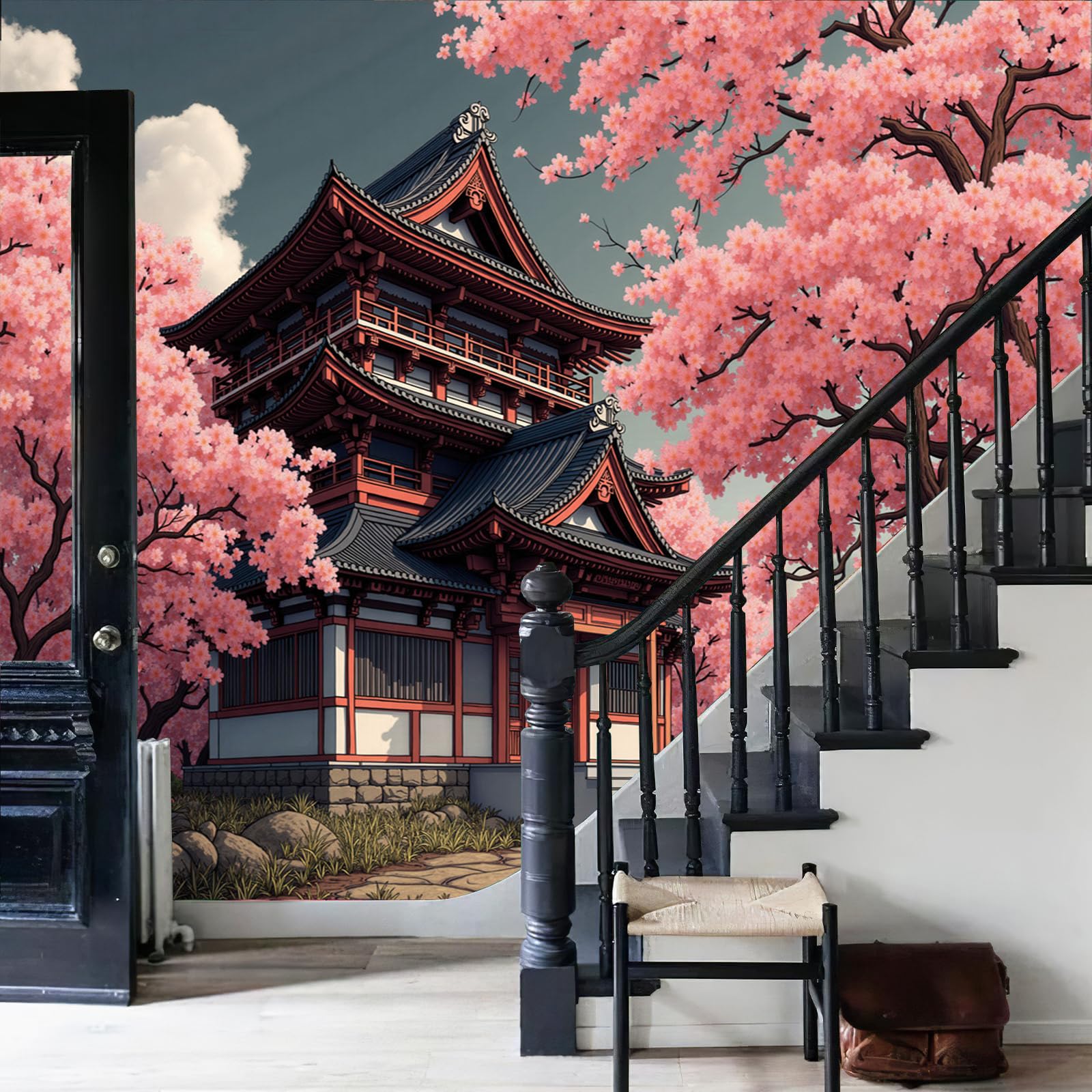 Papier Peint Paysage Urbain Rose 3D pour Agrandir une Petite Chambre