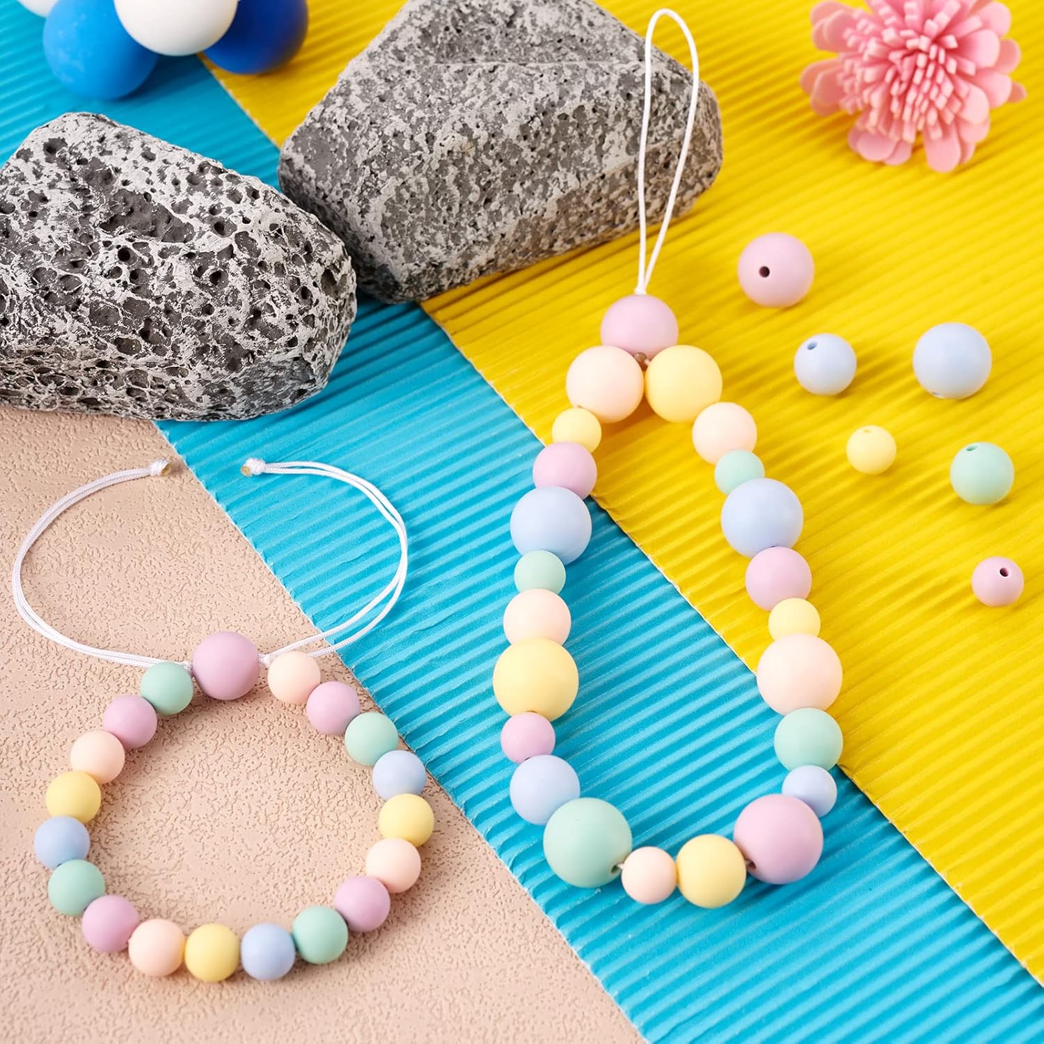 150Pcs Silicone Round Beads 9mm 12mm 15mm Pastel Color Silicone Focal Beads Chunky Bubblegum Beads Gumball Beads for Beadable Pens Keychains DIY Gift Crafts