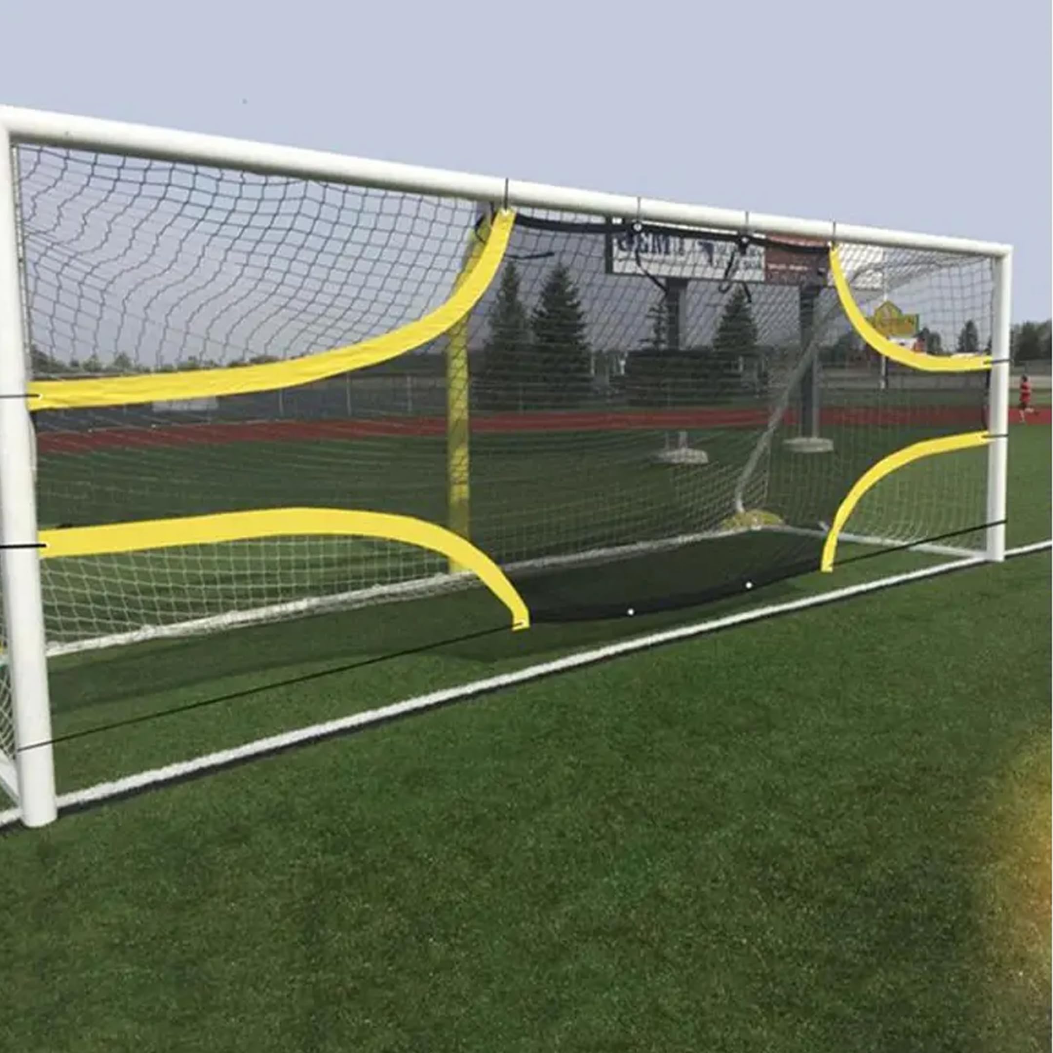 Soccer Goal Target Net Scoring Training Equipment - Improve Kick Practice Shooting Targets, Portable Football Target Sheet with Carry Bag, Ground Stakes, Bungee Cord Included (7.22M X 2.44M)-image-9