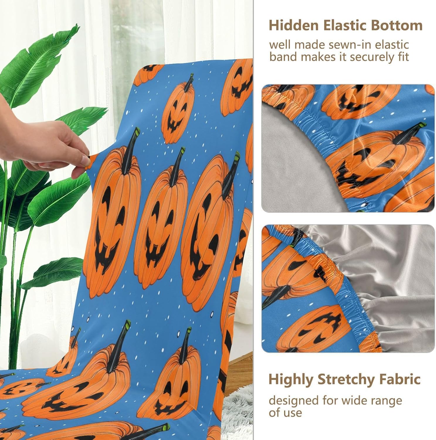 ALAZA Chair Covers for Dining Room, Laughing Pumpkin Pattern Stretch Chair Cover Sets Chair Protector Removable Washable for Ktichen Restaurant Hotel