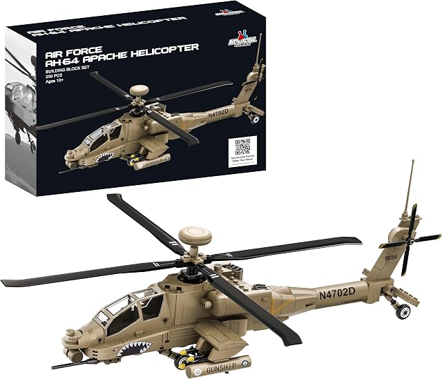 Apostrophe Games AH-64 Apache Helicopter Building Block Set – 259 Pieces - Ages 10+ | Build a detailed AH-64 Apache helicopter for an exciting construction challenge