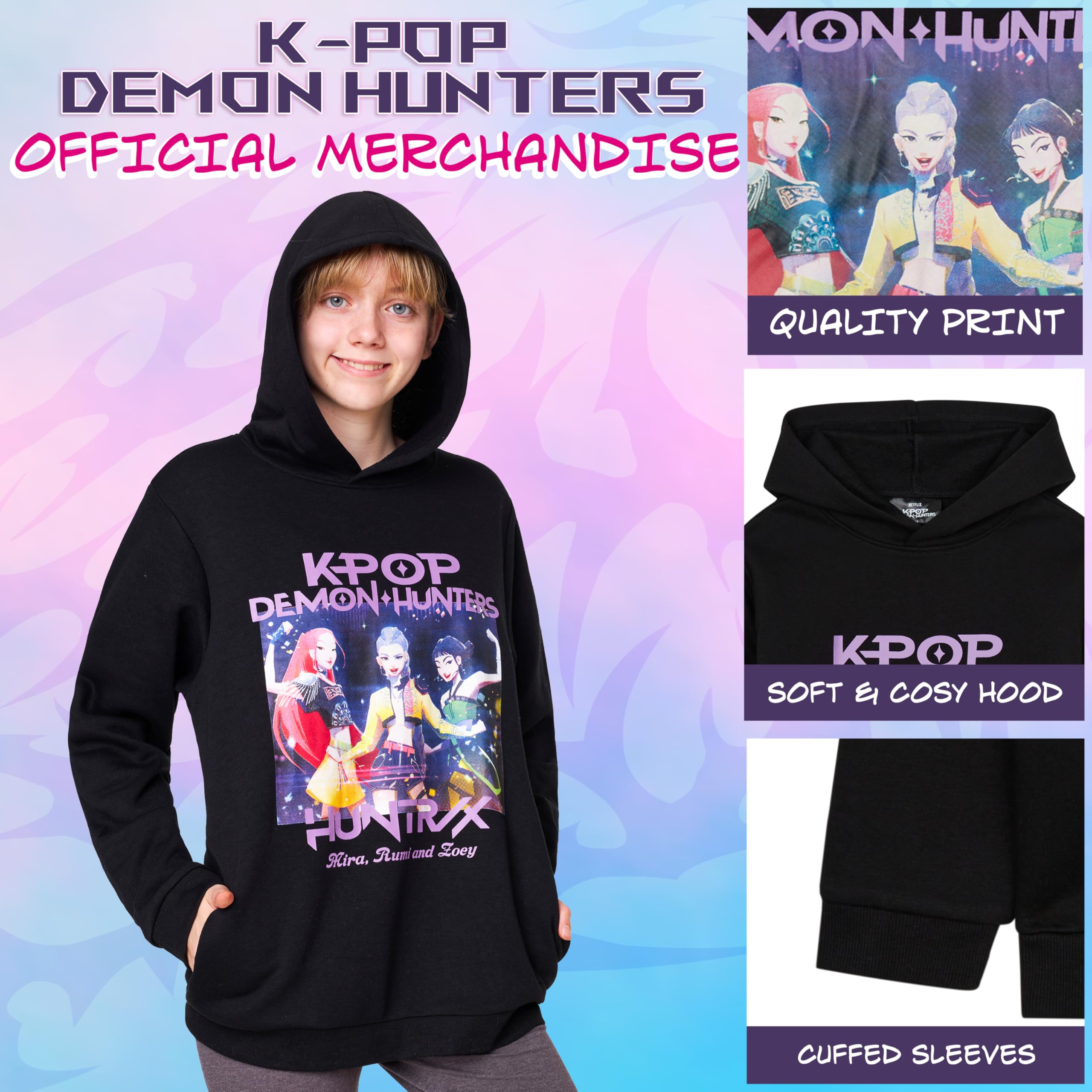KPop Demon Hunters Ufficiale Felpa con Cappuccio Bambina e Adolescenti, Felpe Invernali, Huntrix Saja Boys Regalo Ragazza