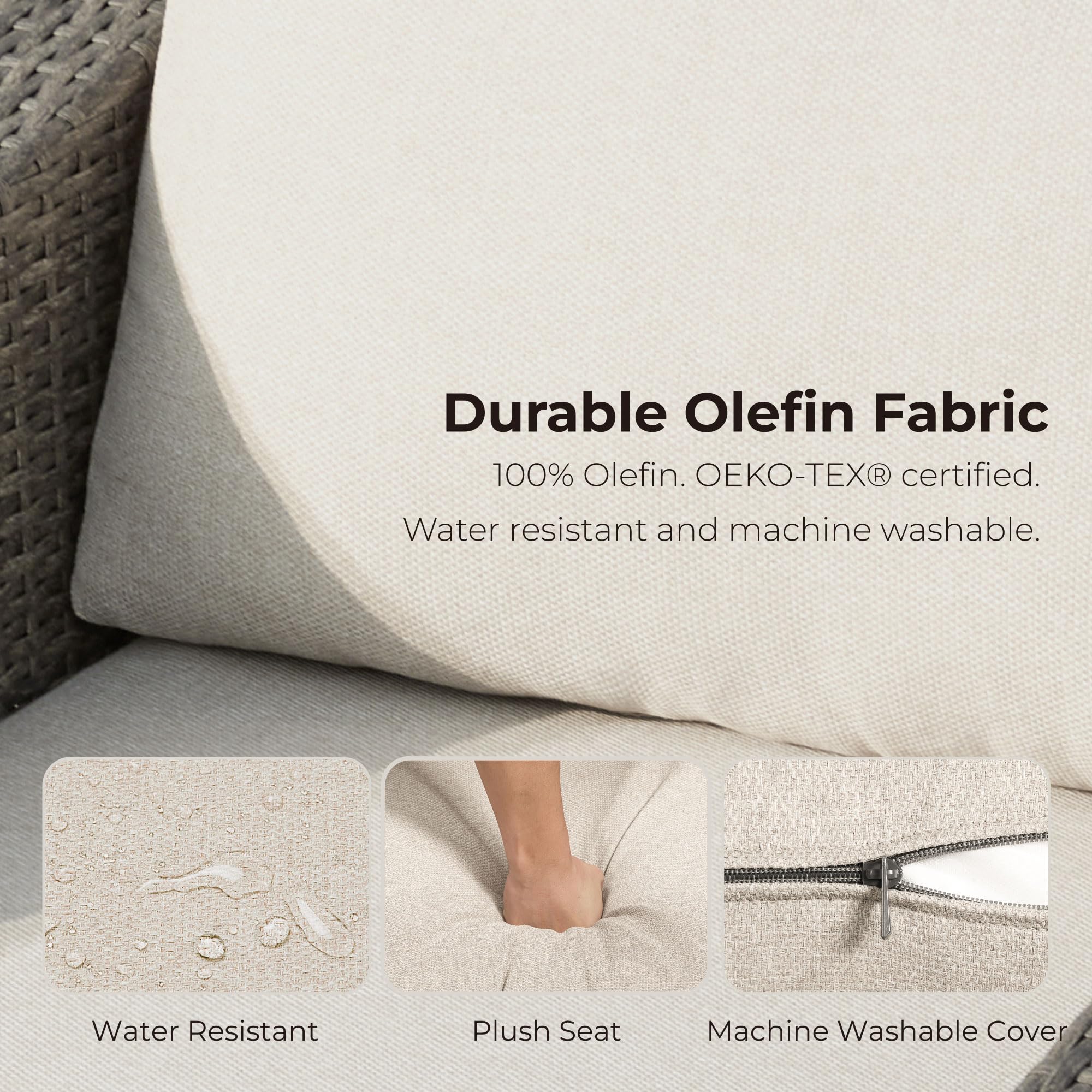 CHITA Patio Wicker Ottoman, Outdoor Rattan footrest with Removable Cushion and Adjustable Foot Levelers for Backyard, Poolside, Garden or Porch, Beige Cushions with Grey Wicker