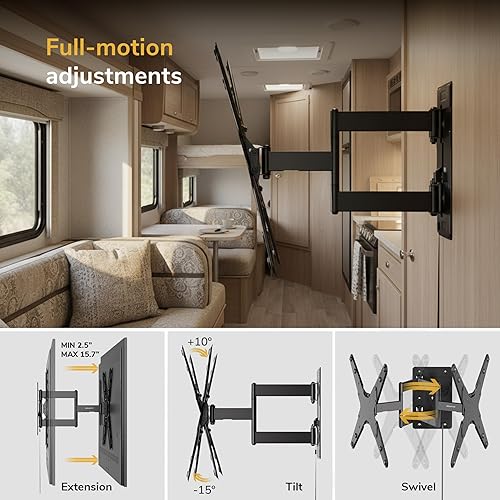Miniatura 7 de Mount-It! Soporte de pared para TV RV con cerradura de 23 a 55 pulgadas, soporte de pared de movimiento completo para cámper y remolque de viaje,