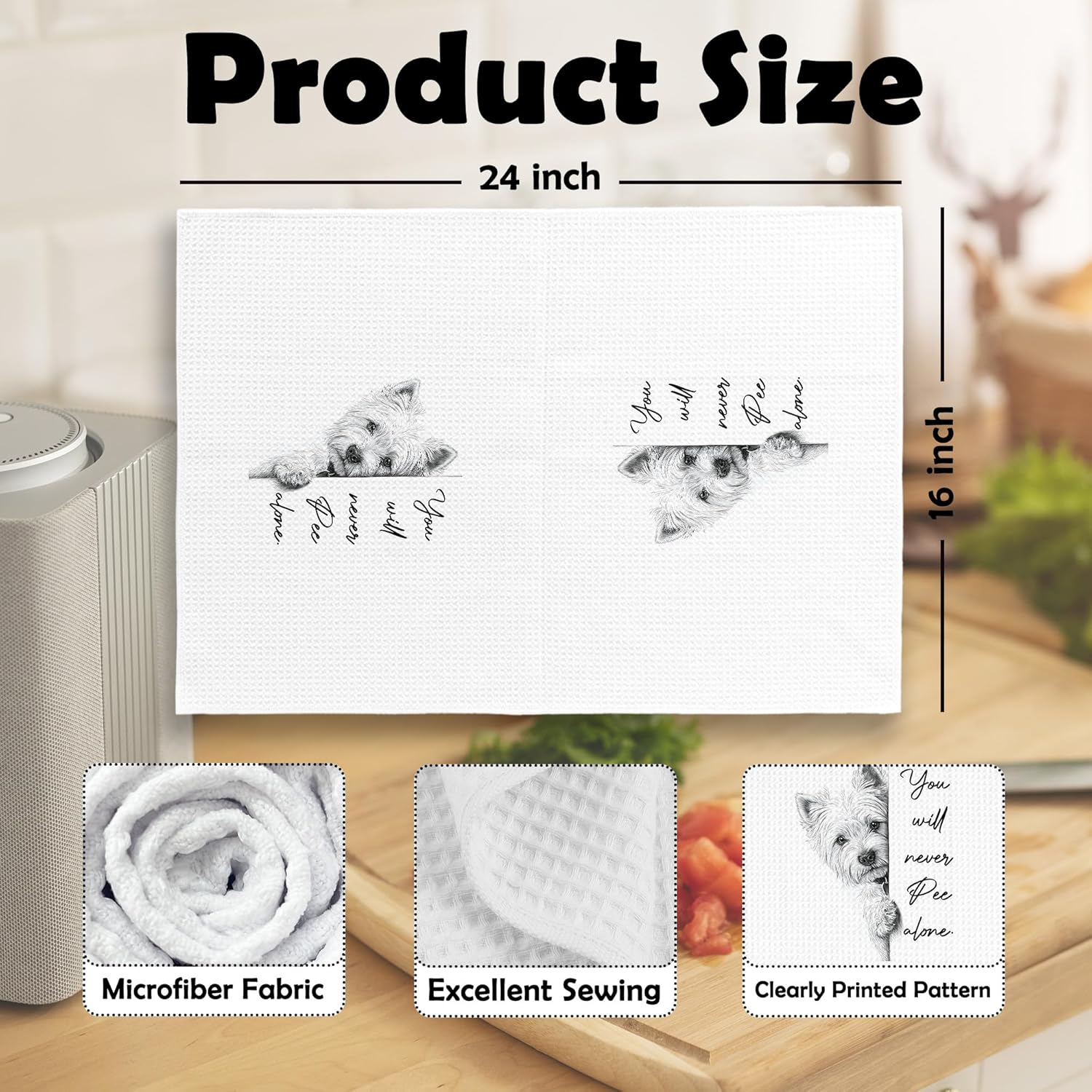 Funny Vintage Black and White Westie Hand Towels, West Highland Terrier Gifts, Dog Mom Lovers Owner Gifts for Women Hand Towels Kitchen Tea Towel Decorations, Funny Dog Bathroom Decor 16x24inch - Image 6