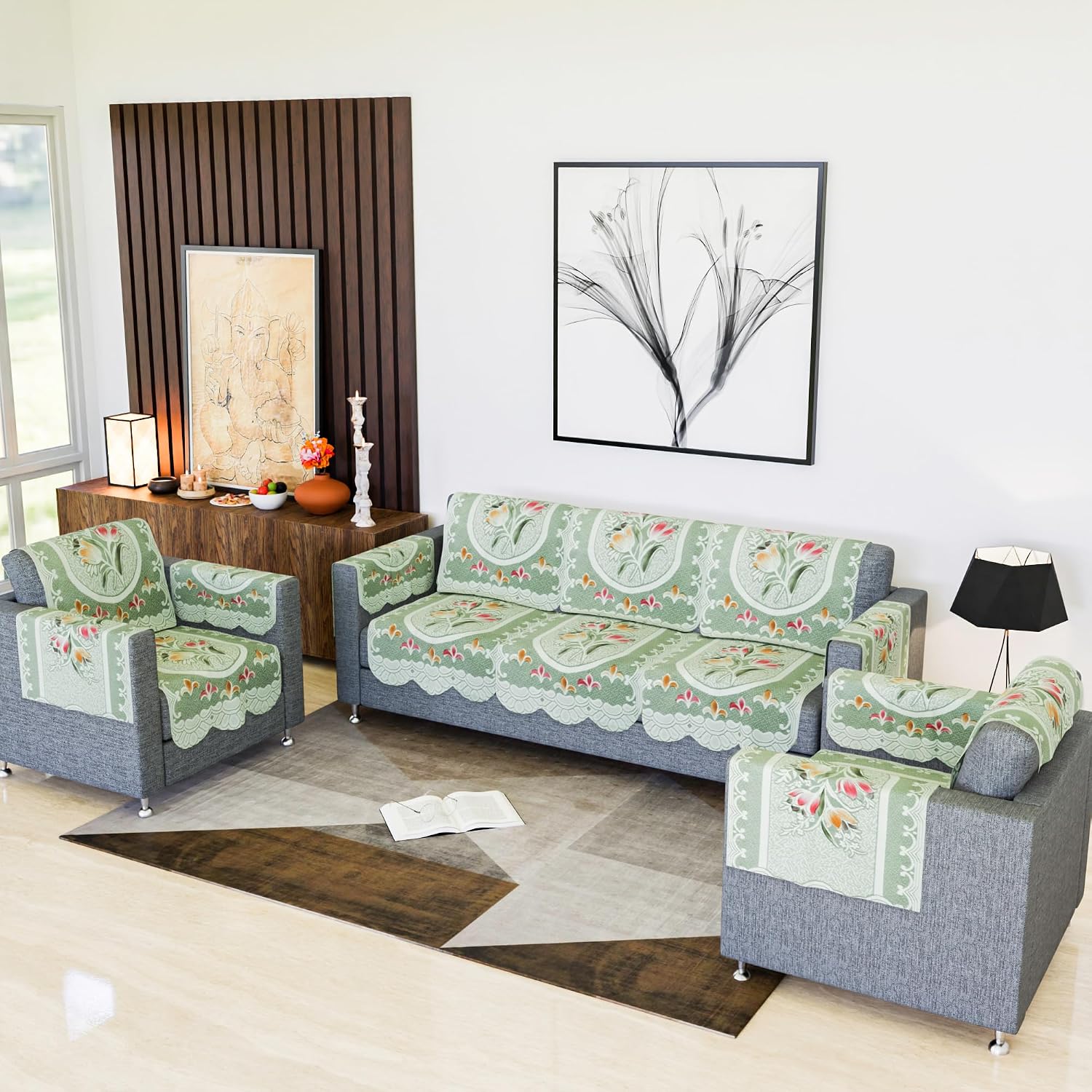 Kuber Industries Sofa Cover | Net Sofa Slipcover Set | 5 Seater Sofa Cover with Arms for Hall | Couch Sofa Cover Set | Sof...