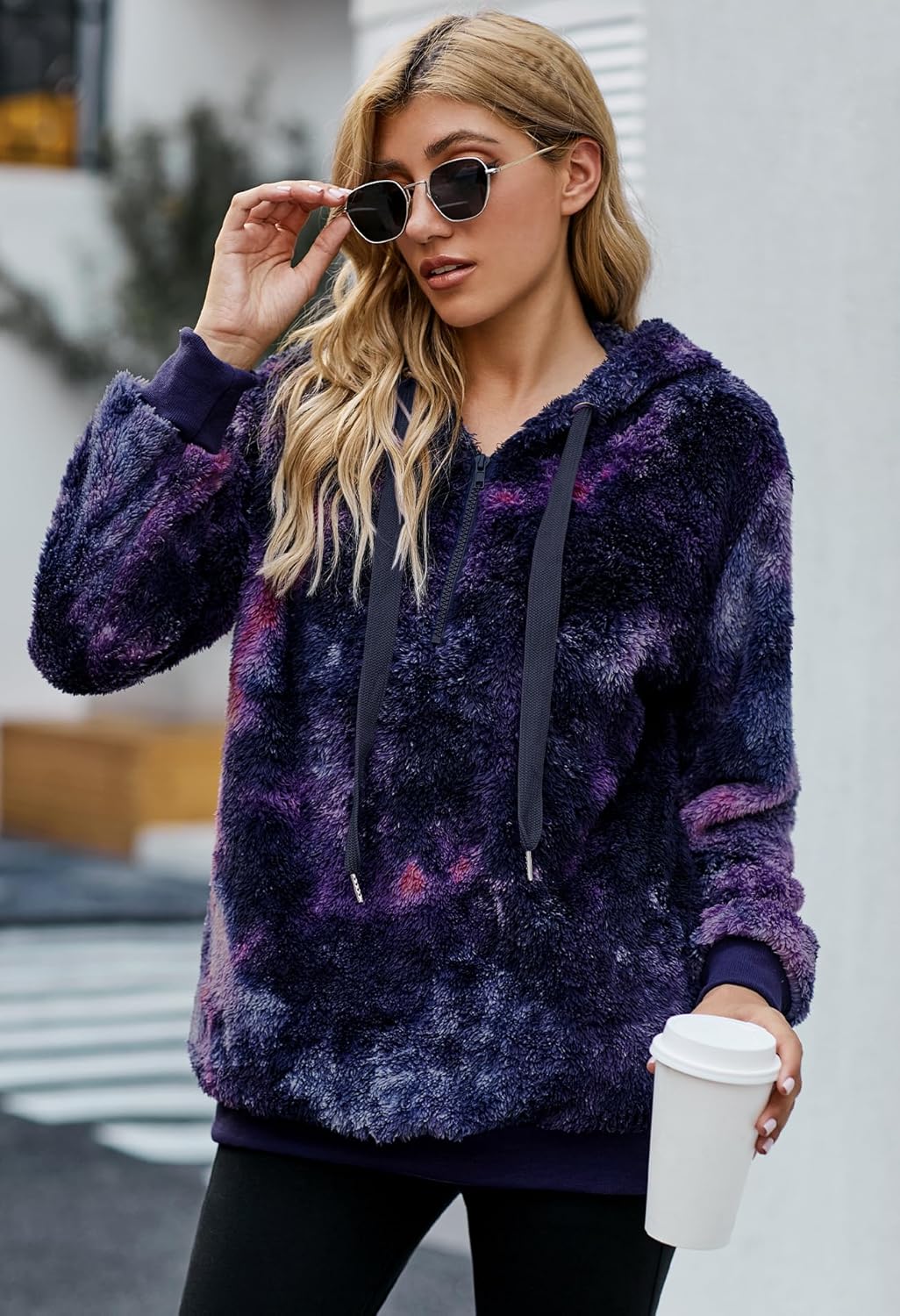 Yanekop Womens Fuzzy Fleece Pullover Oversized Sherpa Jacket Half Zip Pullover Sweaters Winter Faux Fur Jacket Coat - Image 2