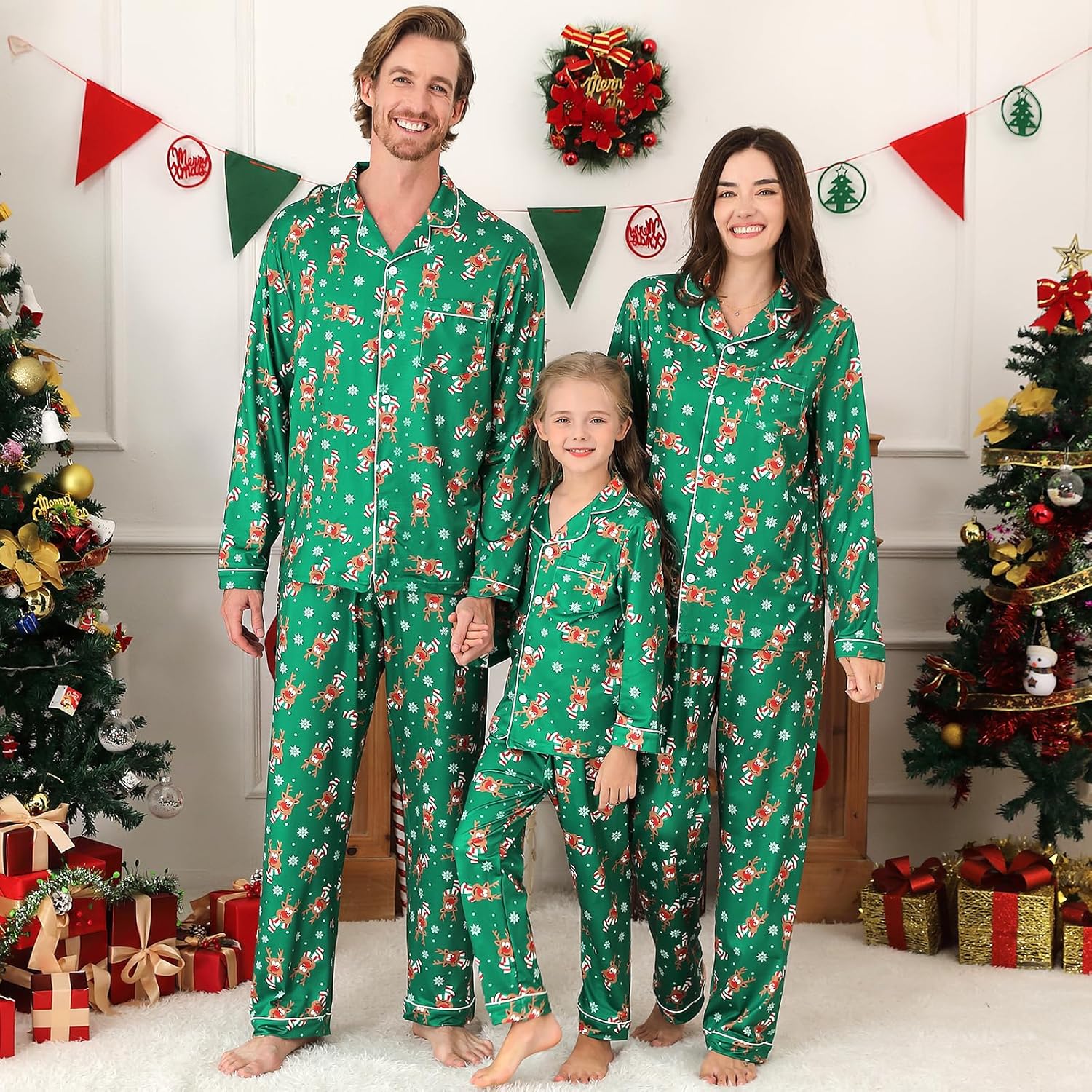 Weixinbuy Christmas Family Matching Pajamas Set Long Sleeve Button Down Pjs Set Holiday Sleepwear for Women/Men/Kids - Image 4