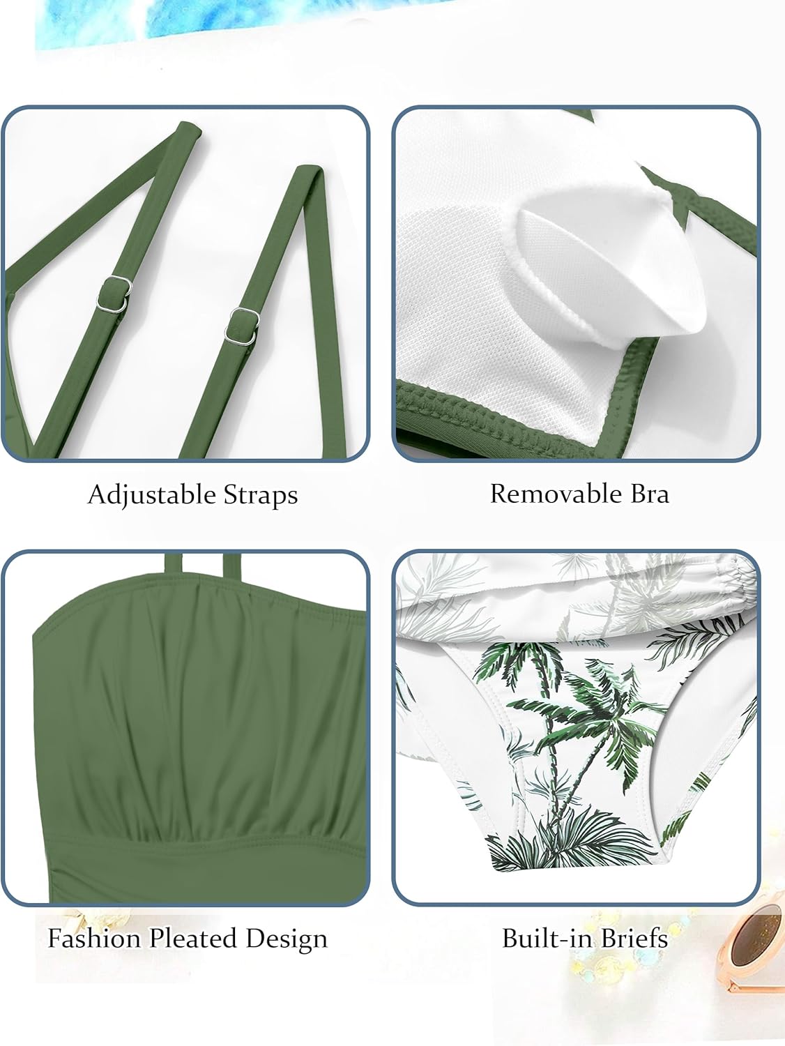 Girls Tankini Swimsuits Two Piece Tropical Print Pleated Bathing Suit with Ruffle Drawstring Skirt Swimwear 9-16T - Image 4