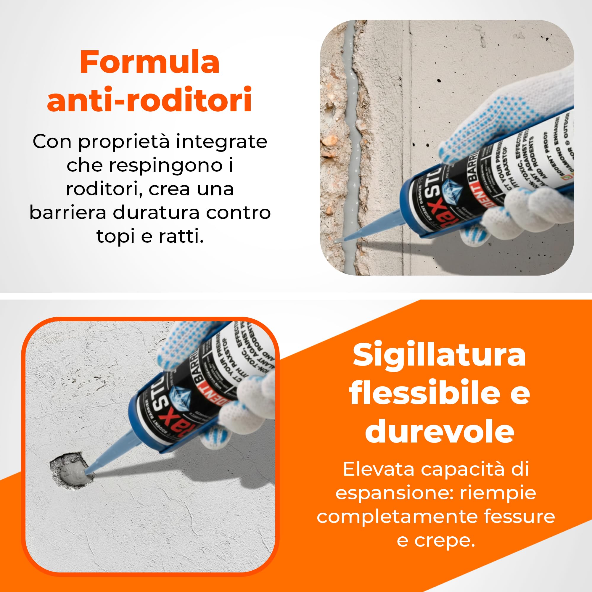 RAXSTOP Sigillante Poliuretanico 5 x 300 ml per Esterni