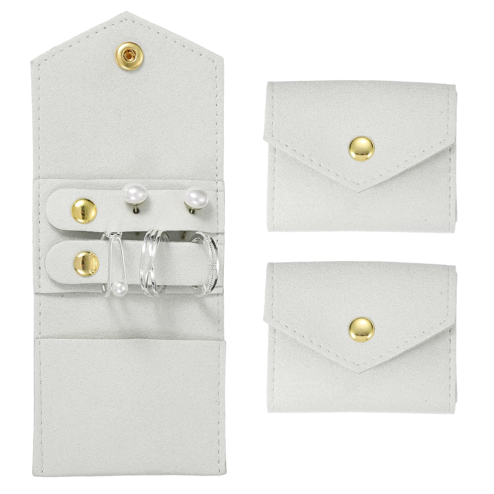 Muiltvoe 2 Pcs Mini Travel Jewelry Case Rolls, Microfiber Organizer Pouch Foldable Jewelry Roll Case Organizer with Buckle for Rings, Bracelets, Earrings, Necklace, White