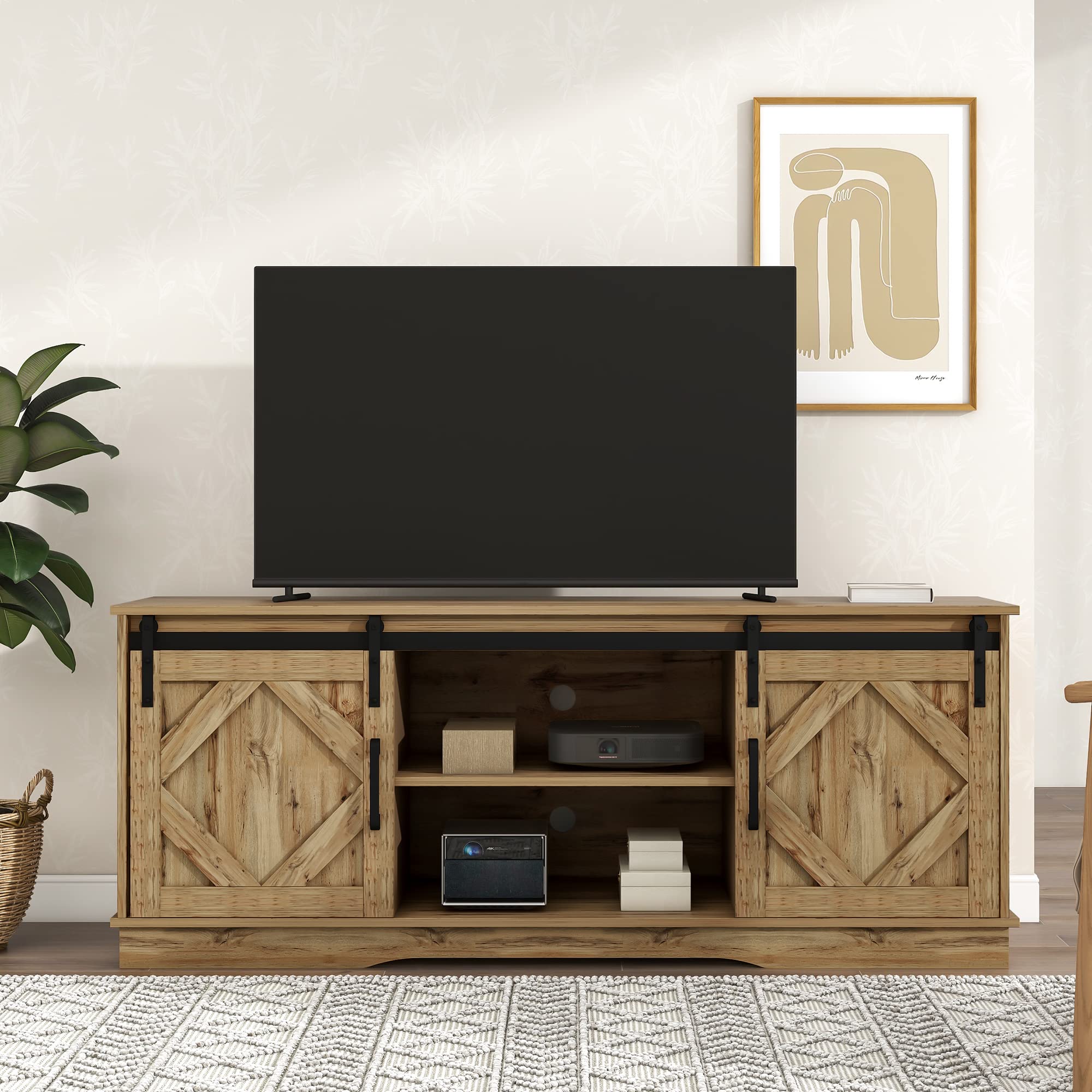 Grande mobile per TV, 150 x 40 x 60 cm, con 2 classiche ante scorrevoli, scaffali regolabili per soggiorno, sala da pranzo, casa di campagna, design moderno (marrone)