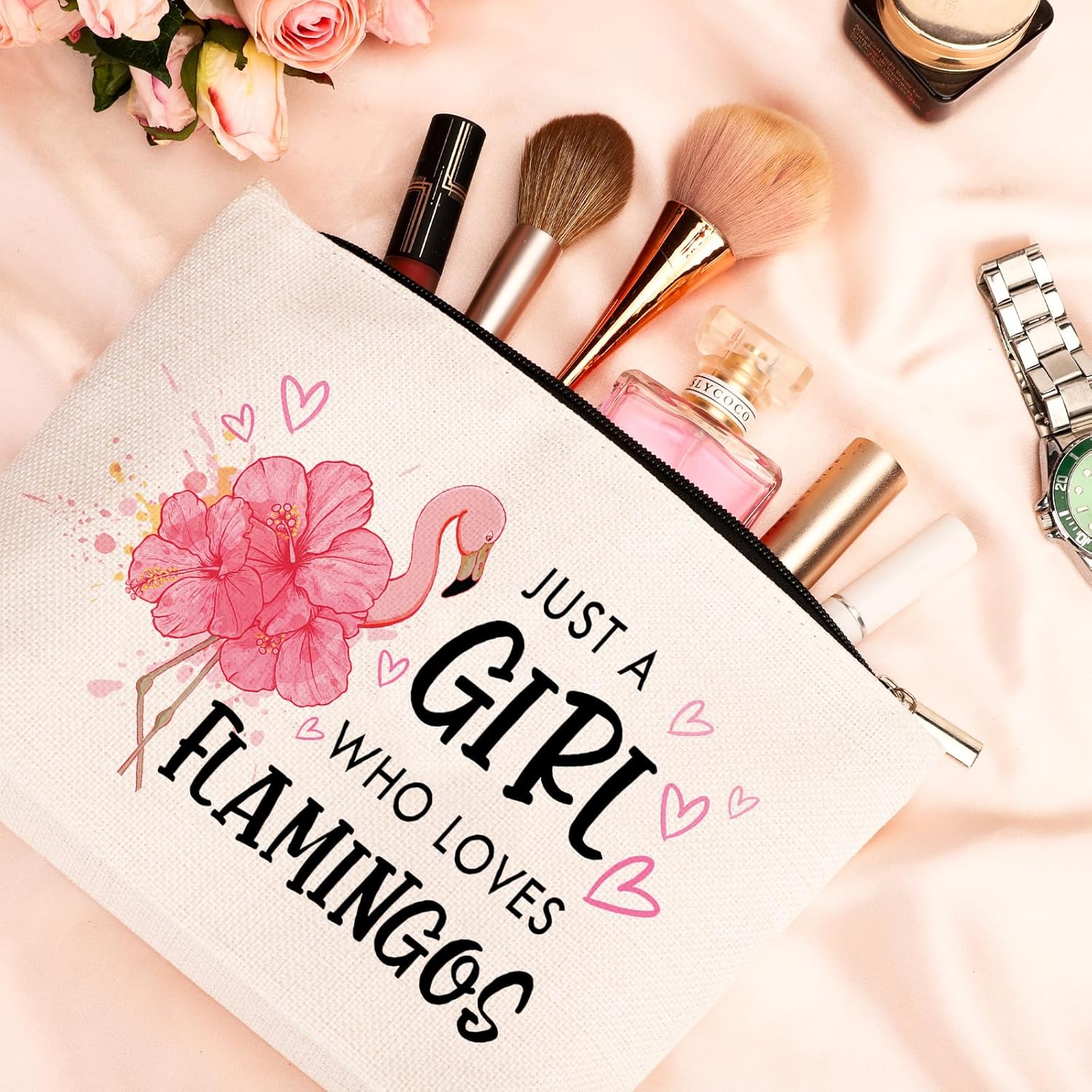 GevGuxLuo Flamingo Gifts for Flamingos Lovers, Flamingo Makeup Bag for Women Birthday Gifts for Daughter Sister Bestie, Cute Flamingos Themed Animal Lovers Gift for Women - Image 7