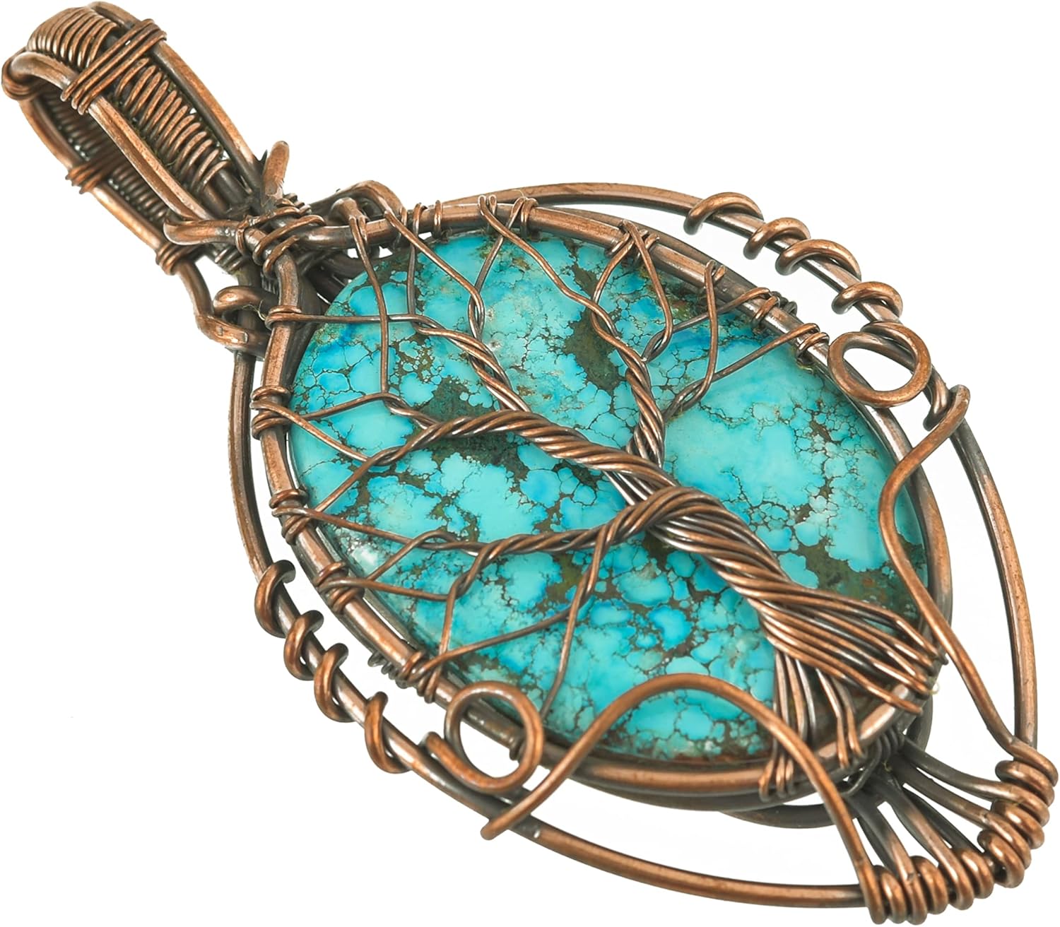 Stunning Tree of Life Pendant with Natural Gemstone on 20" Pure Copper Chain - Handmade in India