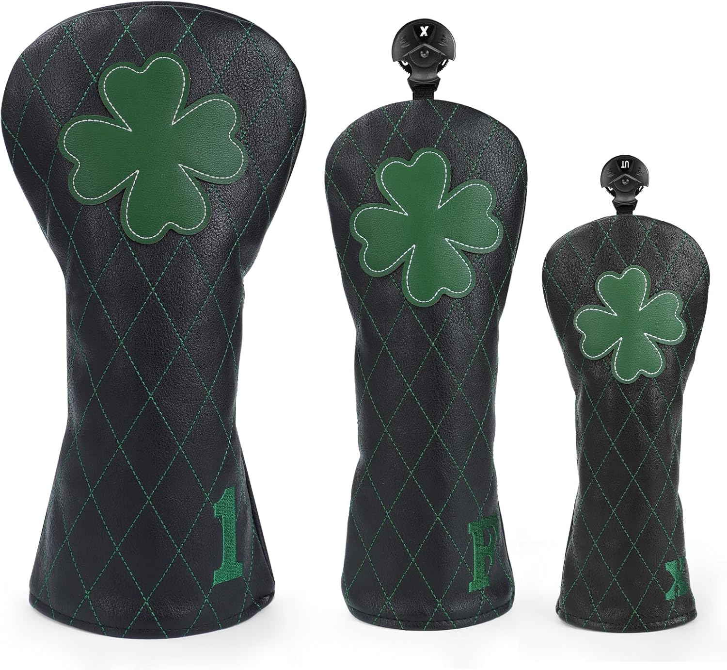 Golf Head Covers, Shamrock Leather Driver Headcover, Fairway Wood Cover, Hybrid Head Covers – Advanced Embroidery Cross Live Lucky Golf Club Head Covers Golf Headcovers Set