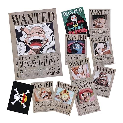 CNMLGB 11 PCS Anime Nika Luffy 3 billion Wanted Bounty Paper Poster Straw Hat Pirates Crew Zoro Sanji Nami Usopp Chopper Robin Franky Brook Jinbei (11×8 in)