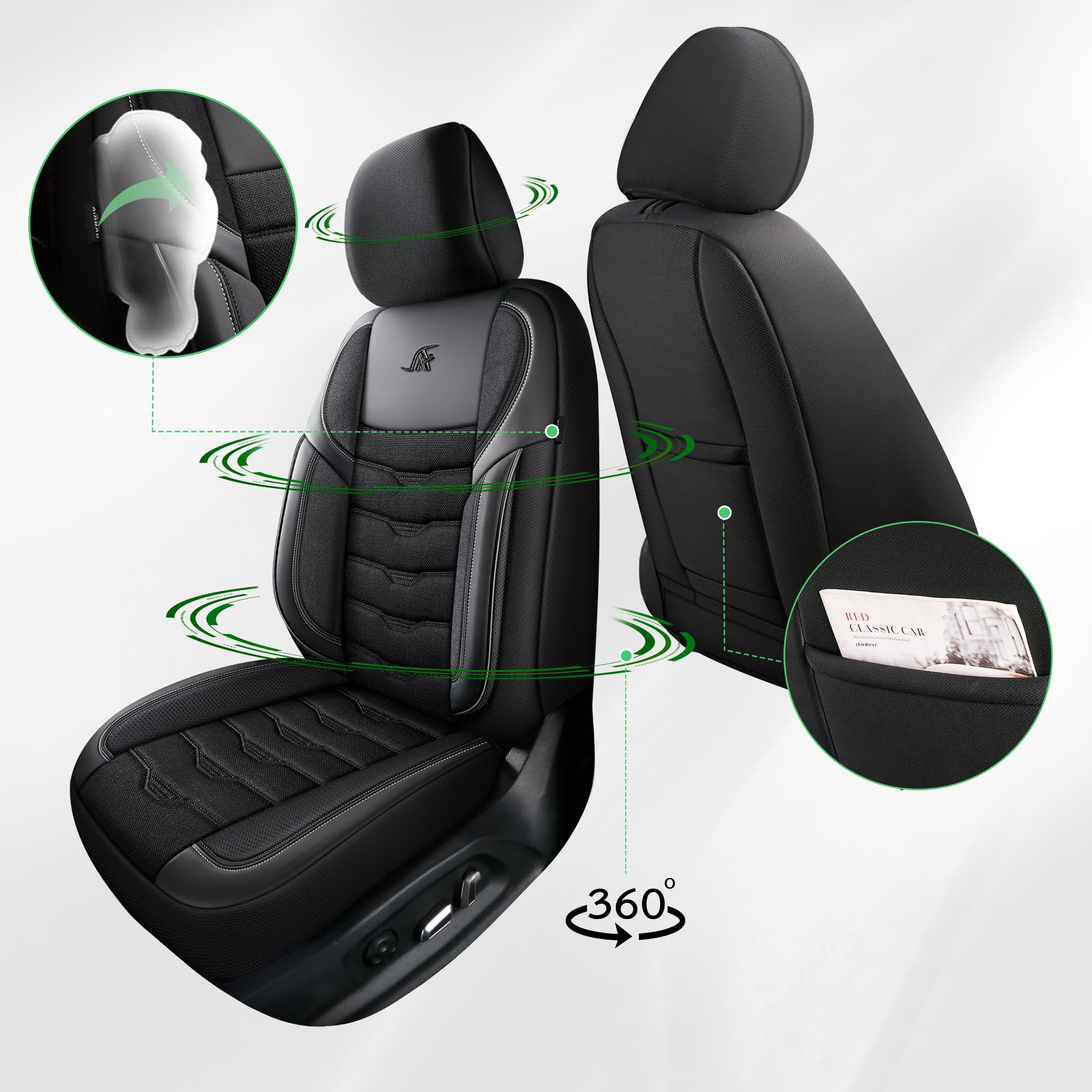 Housses de siège auto compatibles avec Renault Scenic 4 2016 | Jeu complet | Série AID | AID104 | Noir avec coutures noires