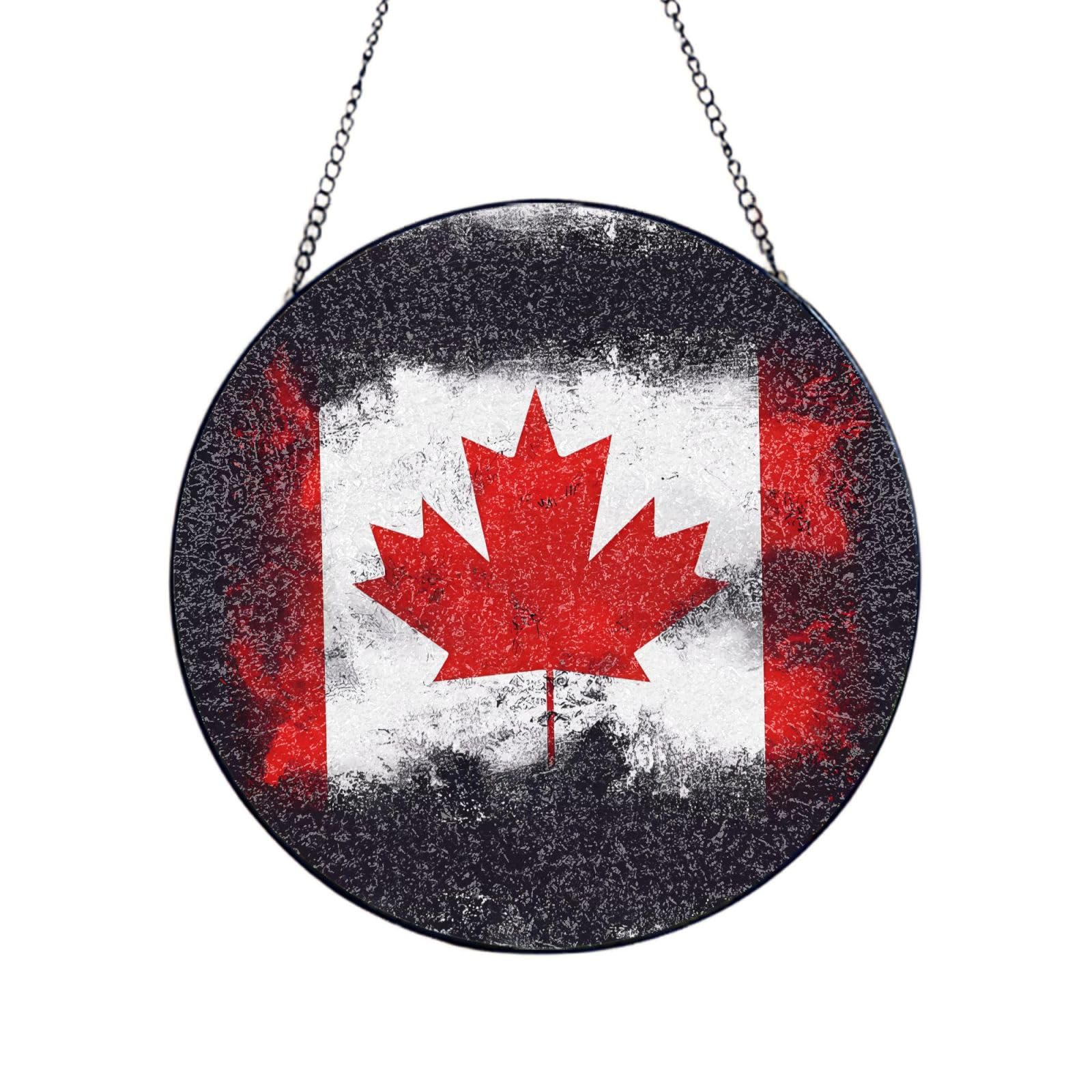Phayah Canadian Flag Print Glass Window Hanging Sun Catchers Suncatcher Decor For Birthday For Home Garden Porch 10in（25cm）