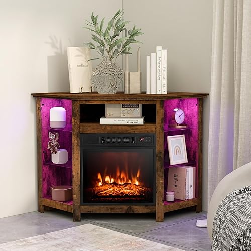 Miniatura 10 de Tangkula Soporte de TV de 45 pulgadas con inserto de chimenea centro de entretenimiento de chimenea eléctrica con estantes ajustables 3 brillo