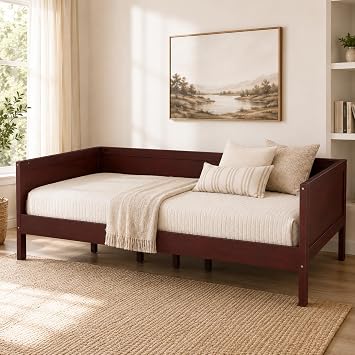 Twin Size Wood Daybed with 3 Side Rails Dark Walnut, Twin