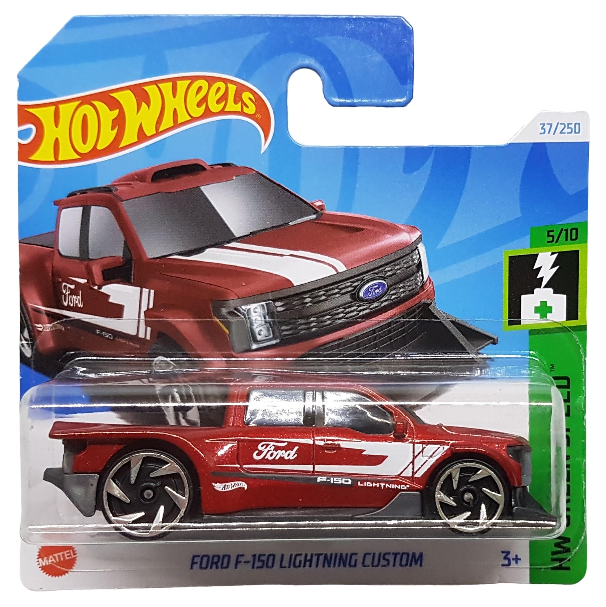 Hot Wheels Ford F-150 Lightning Custom Truck, HW Green Speed 5/10, HTB82, Short Card, Dark Red Metallic, Mattel 2024