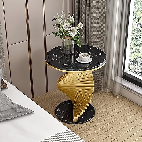 Miniatura 3 de QQXX Mesa auxiliar moderna de mármol, mesa auxiliar redonda de mármol con base de metal dorado, mesa auxiliar de mármol para sala de estar,