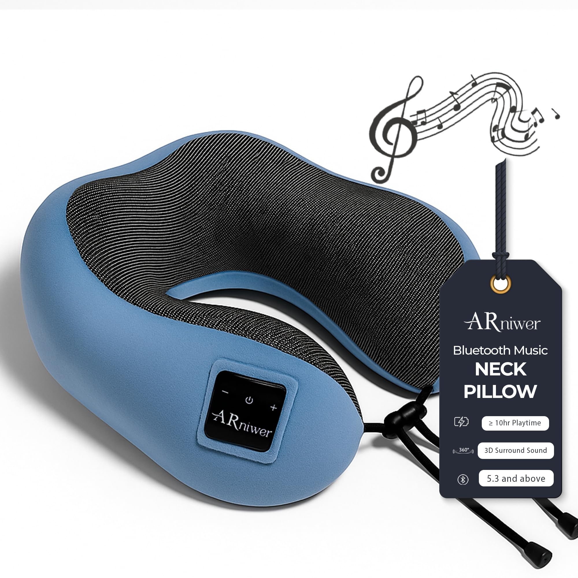 ARniwer Bluetooth Music Semicircular Neck Pillow Wireless Bluetooth Speaker Suitable Airplane,Bus,Train,Car,Office,and Outdoor Camping for Sleeping,