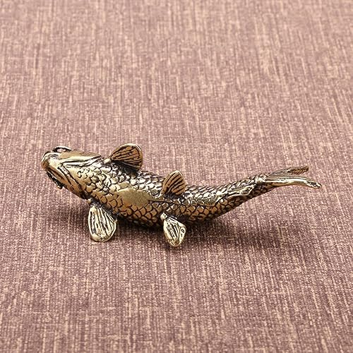 Miniatura 6 de Estatuas de carpa de latón macizo, decoración de buena suerte, estatua de pescado chino de Feng Shui, figuras coleccionables para alféizar de