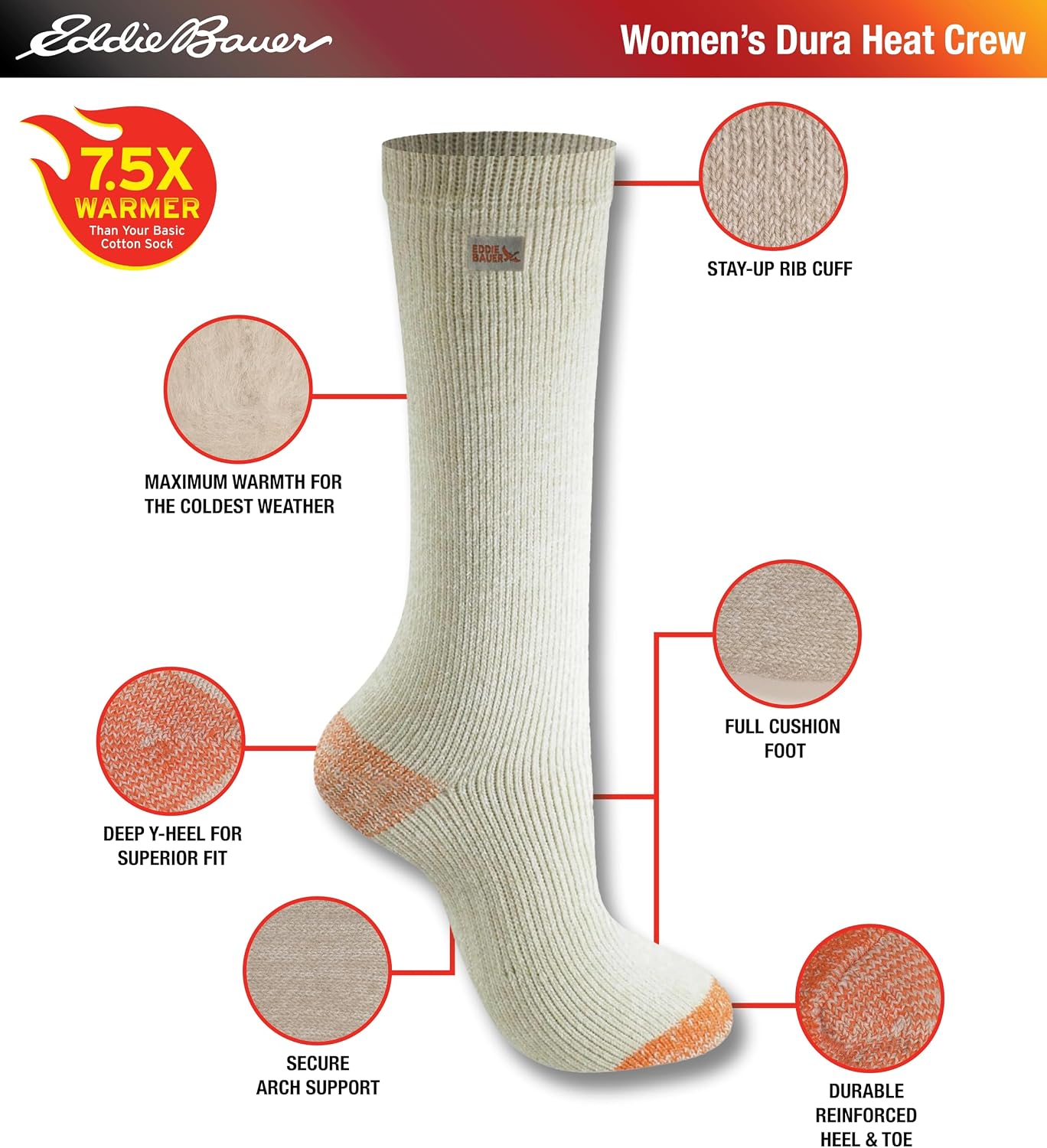 Eddie Bauer Women's Dura Heat Original Crew Socks (1-Pair)