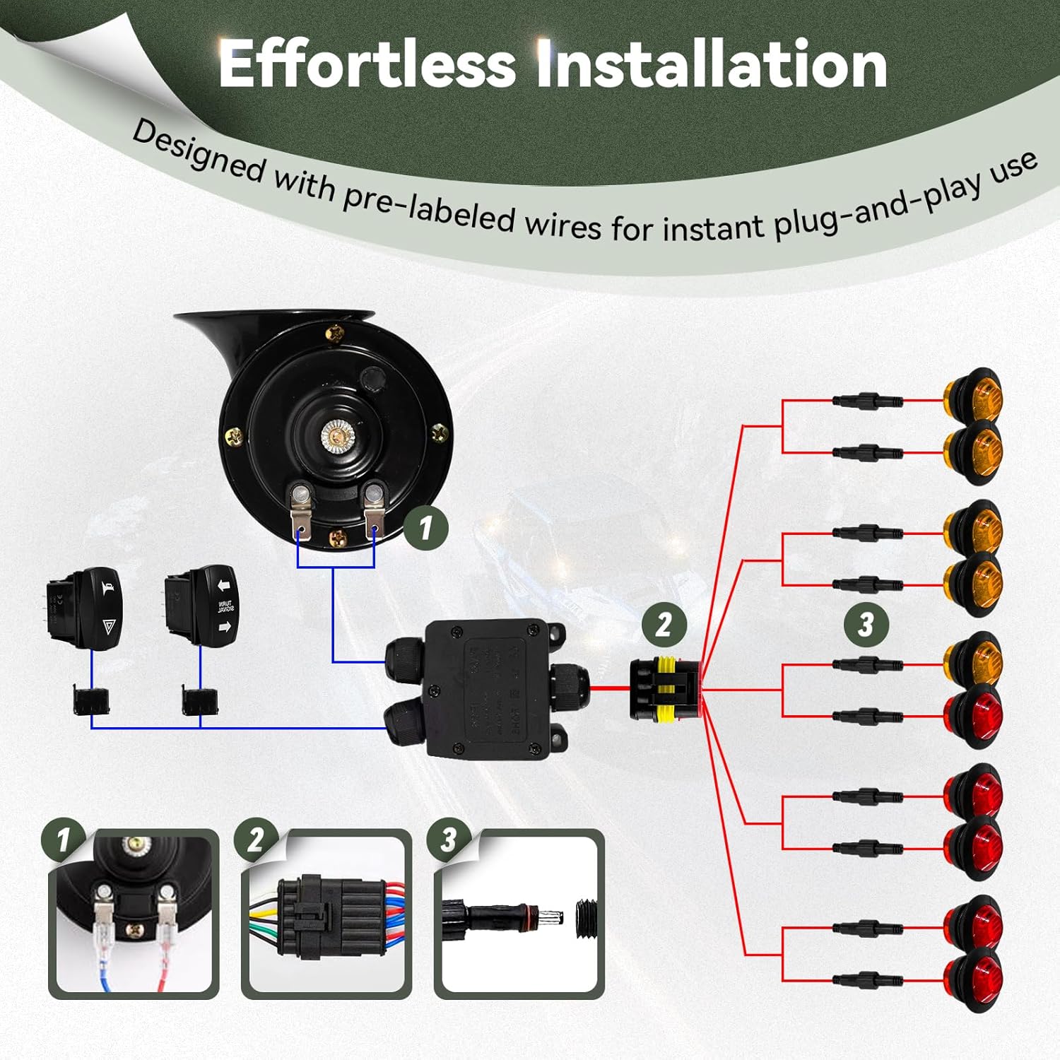Universal UTV Turn Signal Kit with Horn Pre-Wired ATV Street Legal Kit for Side by Side UTV Blinker Kit with Turn Lights Rocker Switch Plug-and-Play Compatible with Polaris RZR Can-Am Maverick
