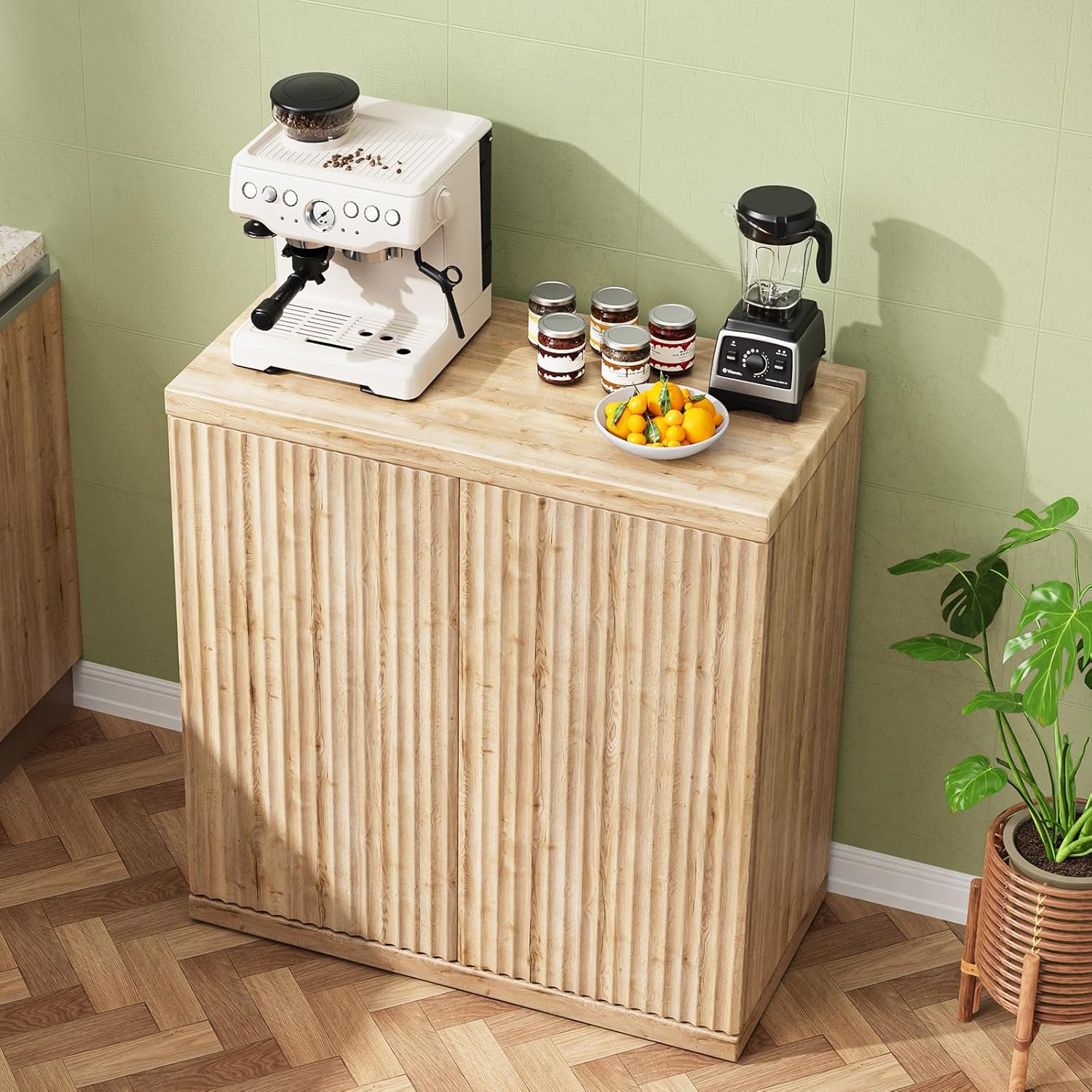 Fluted Sideboard Buffet Cabinet and Fluted Lift Top Coffee Table