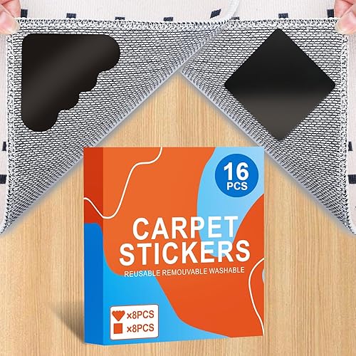 Rug Gripper - 16 unidades, almohadillas antideslizantes de doble cara, diseño de cinta adhesiva, almohadilla lavable (negro)
