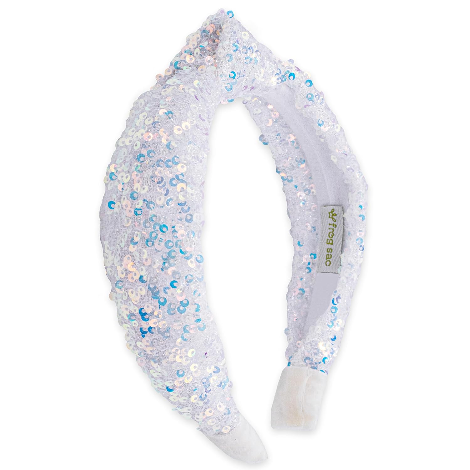 FROG SAC Sequin Knot Headband for Girls, White Knotted